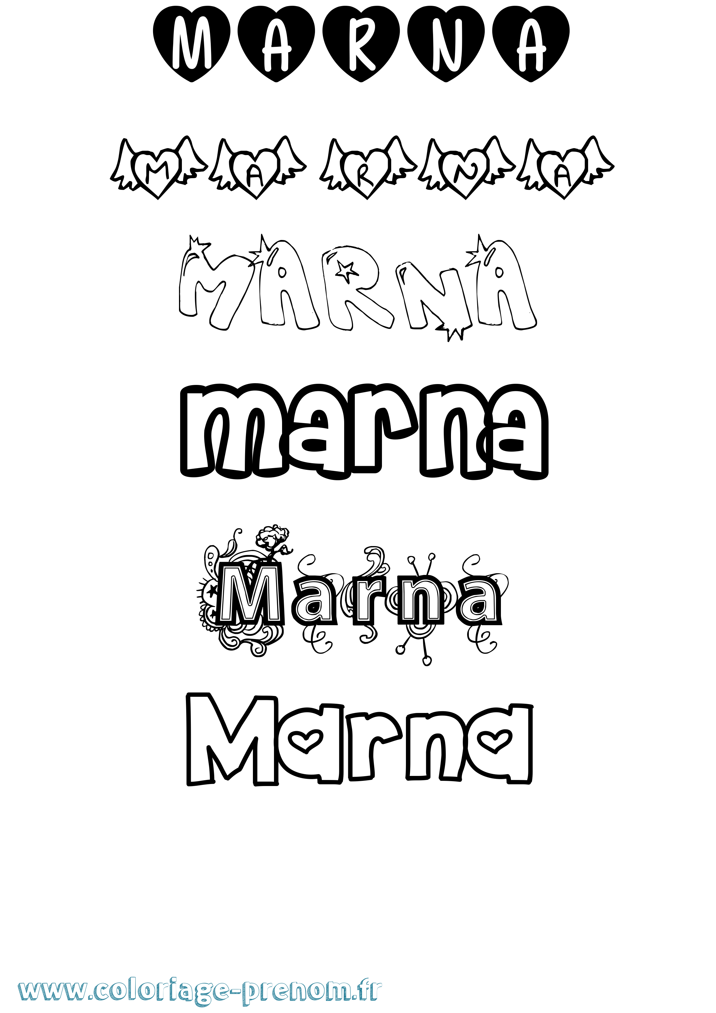 Coloriage Marna Girly Coloriage prénom Marna Girly