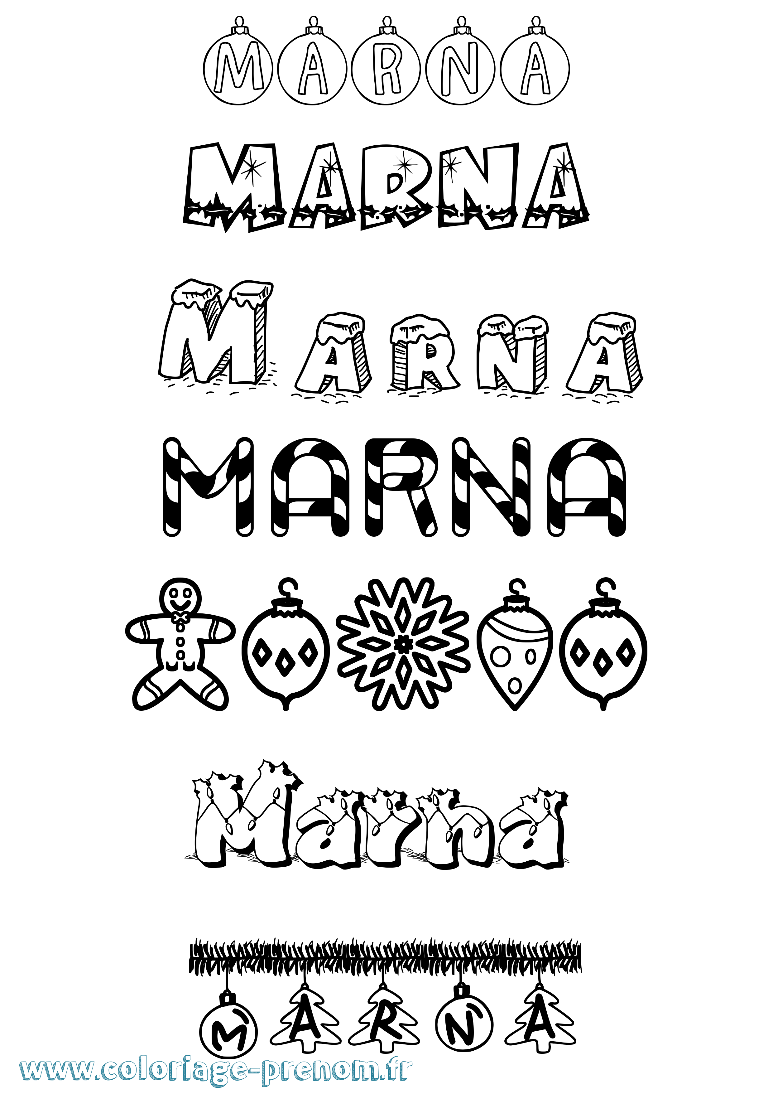 Coloriage Marna Noël Coloriage prénom Marna Noël