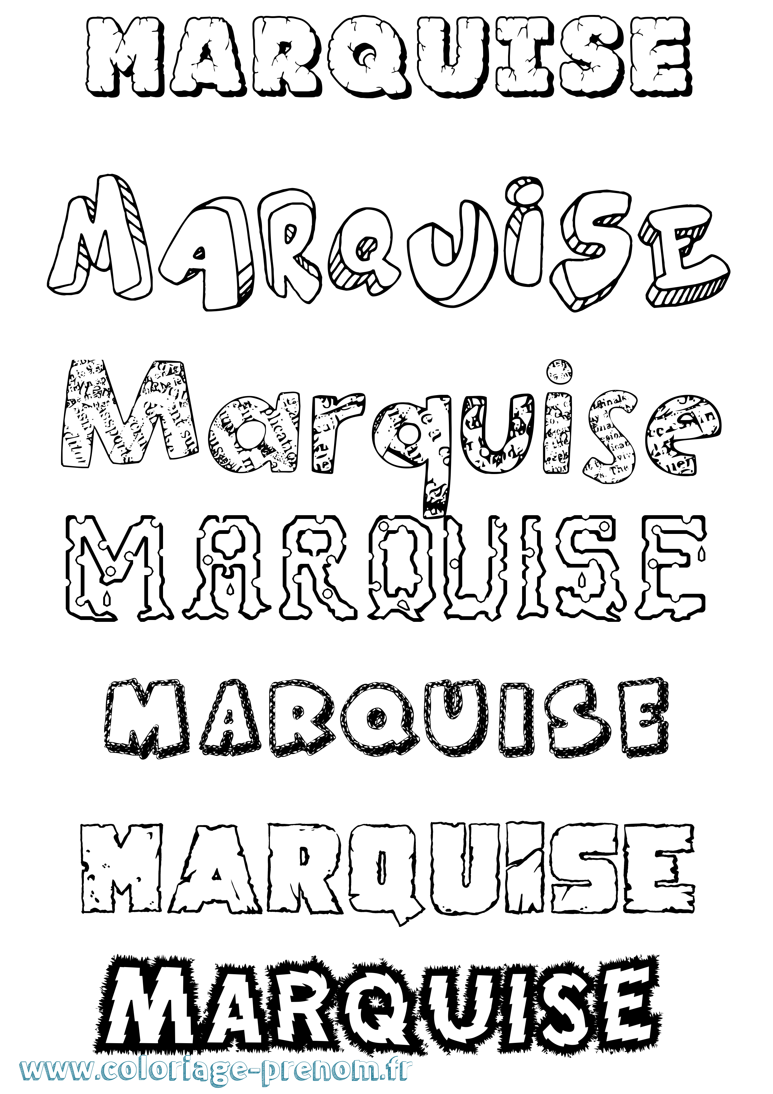 Coloriage Marquise Destructuré Coloriage prénom Marquise Destructuré
