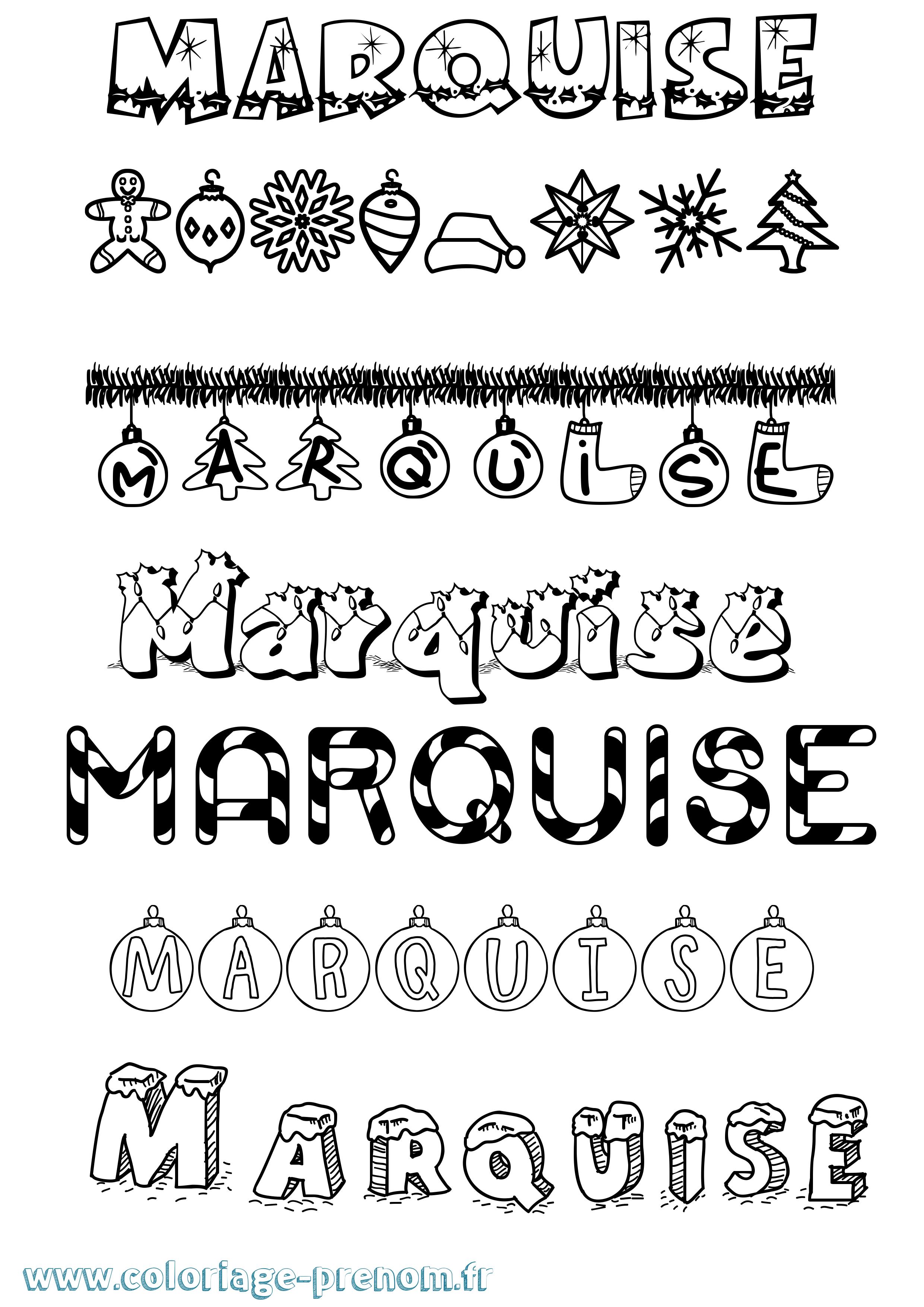 Coloriage Marquise Noël Coloriage prénom Marquise Noël