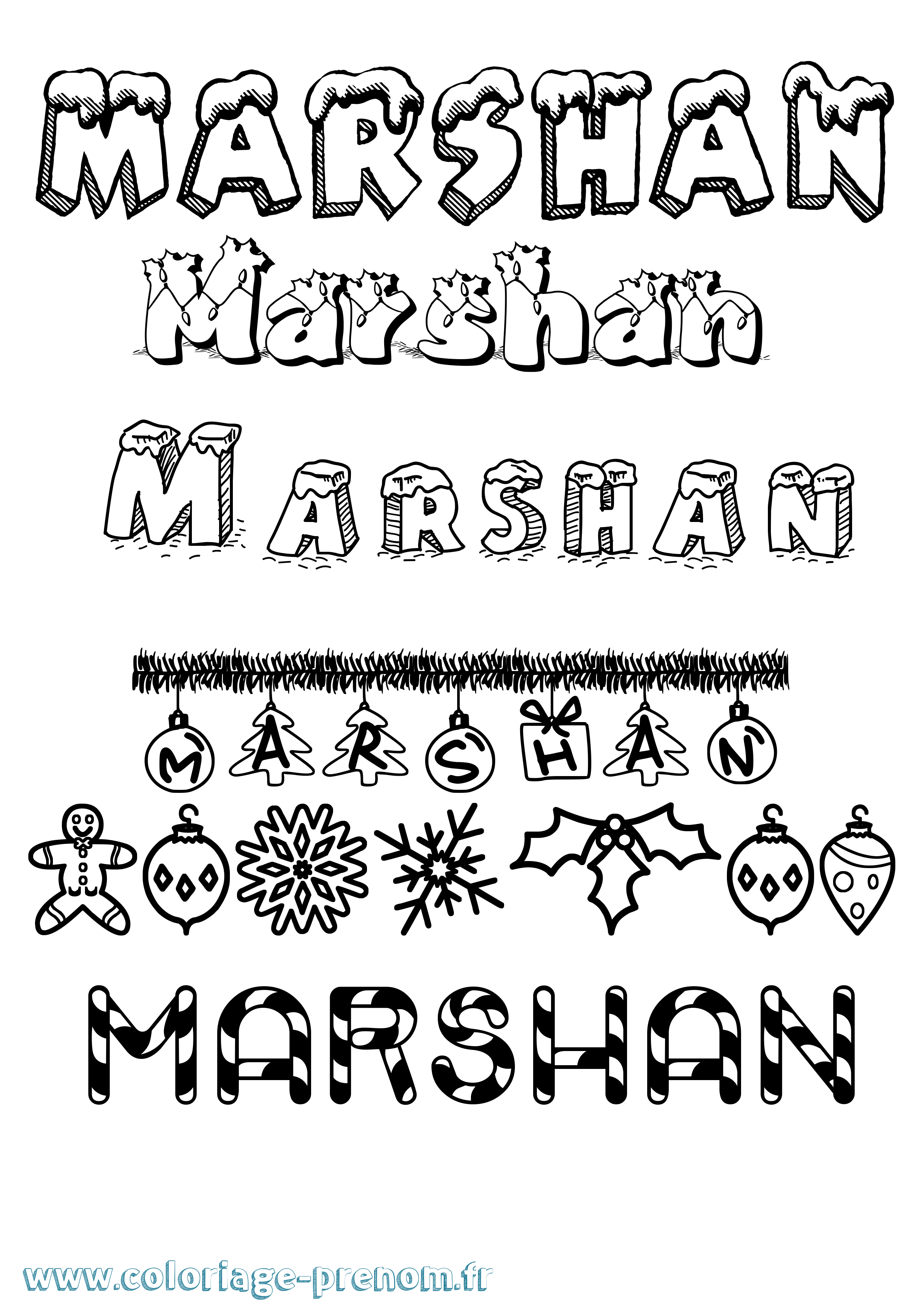 Coloriage Marshan Noël Coloriage prénom Marshan Noël