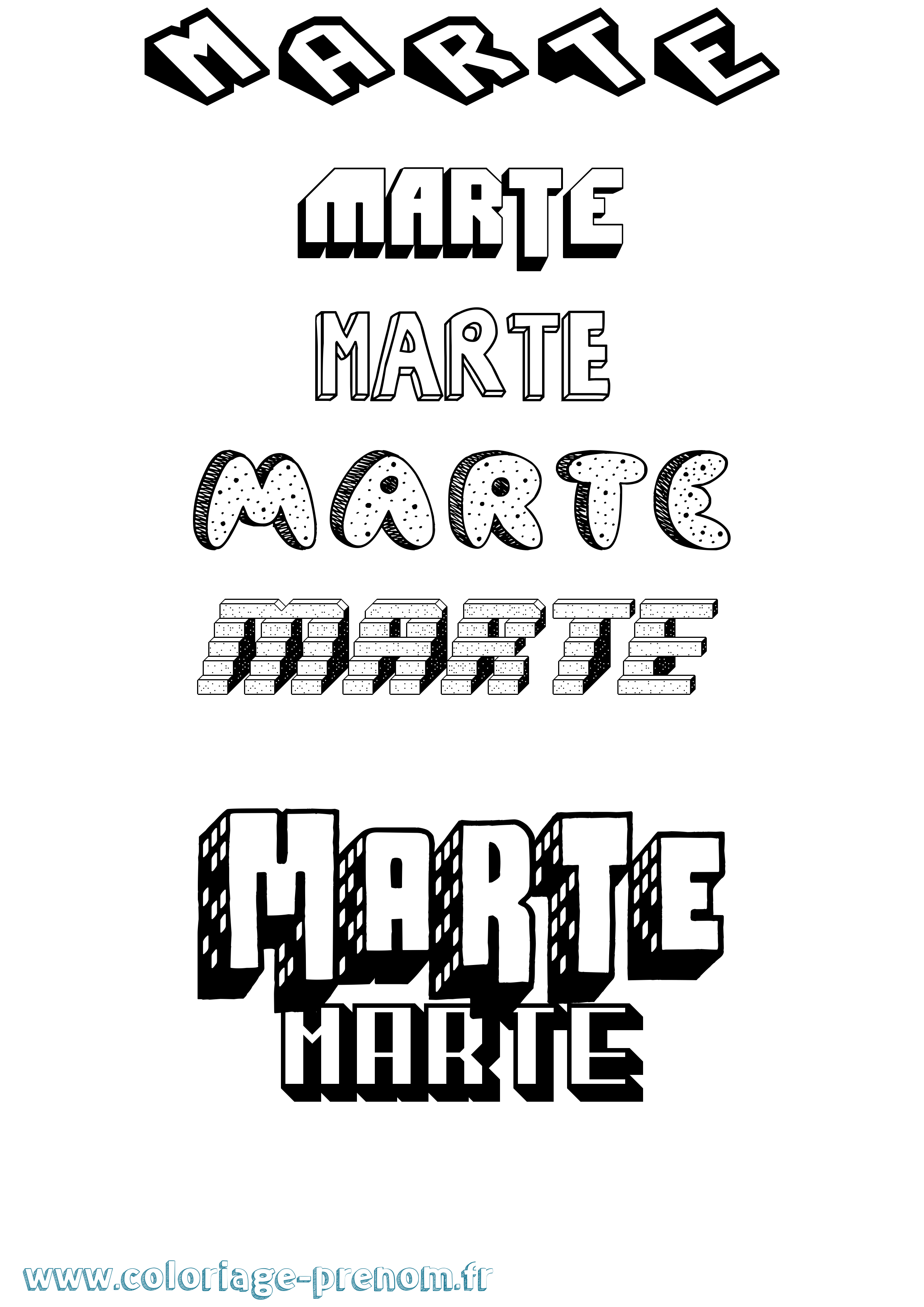 Coloriage Marte Effet 3D Coloriage prénom Marte Effet 3D