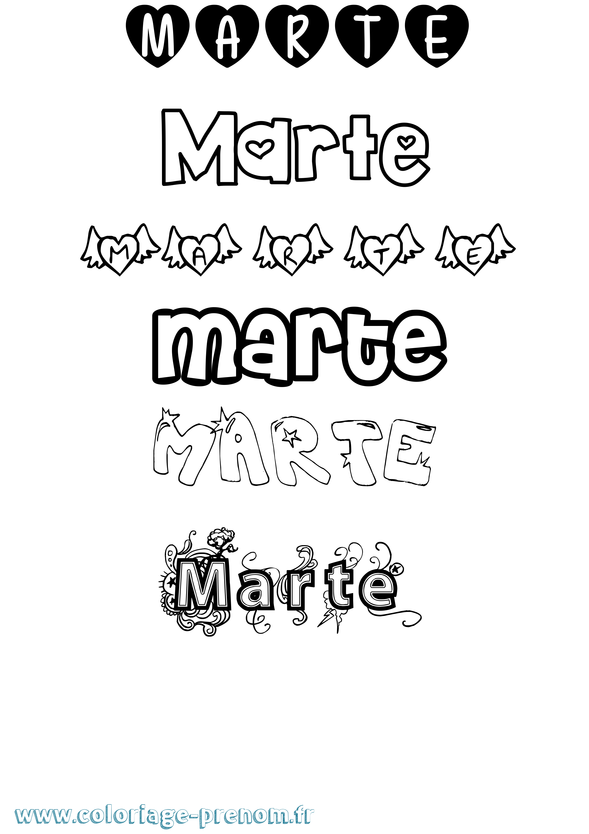 Coloriage Marte Girly Coloriage prénom Marte Girly