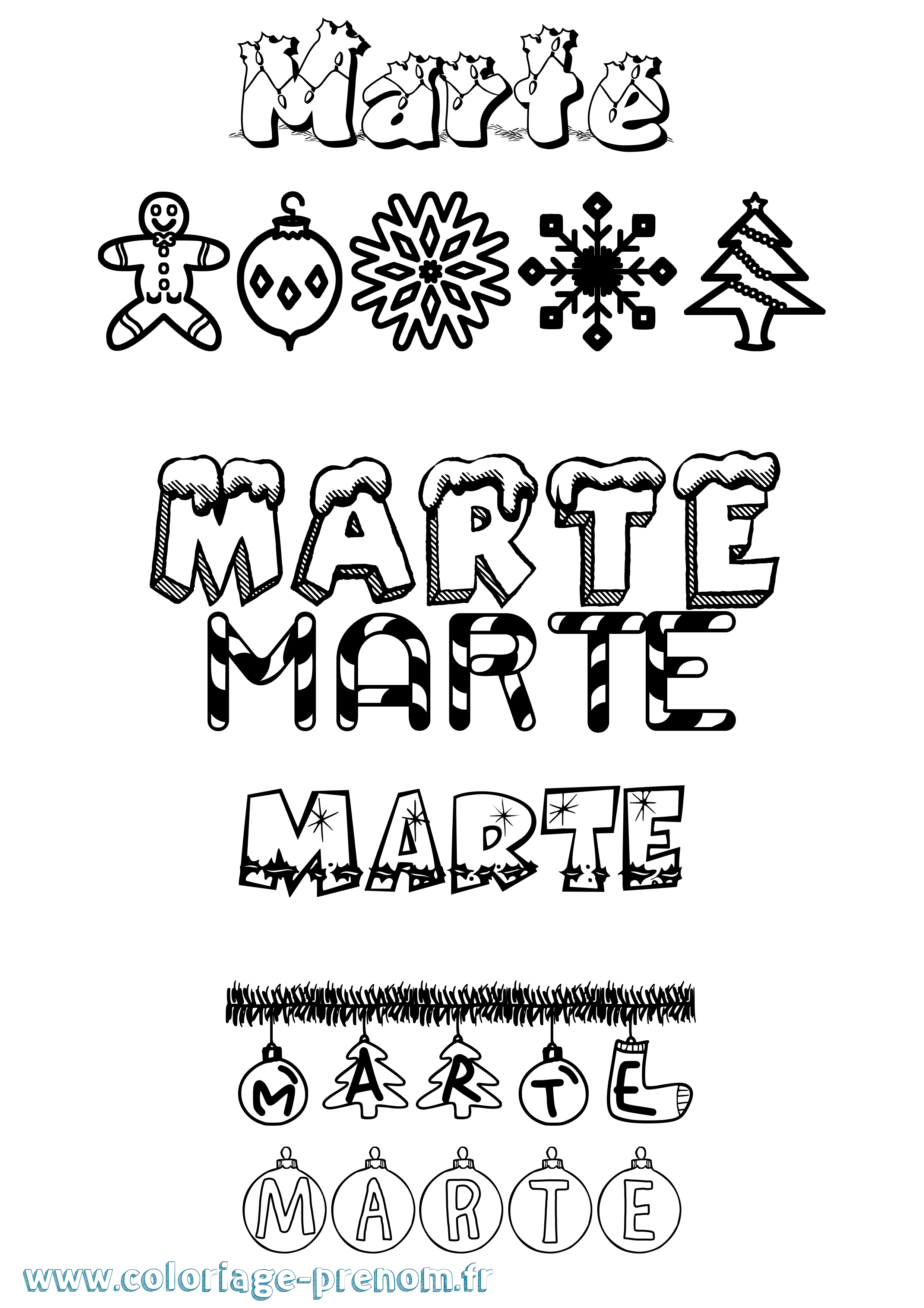 Coloriage Marte Noël Coloriage prénom Marte Noël