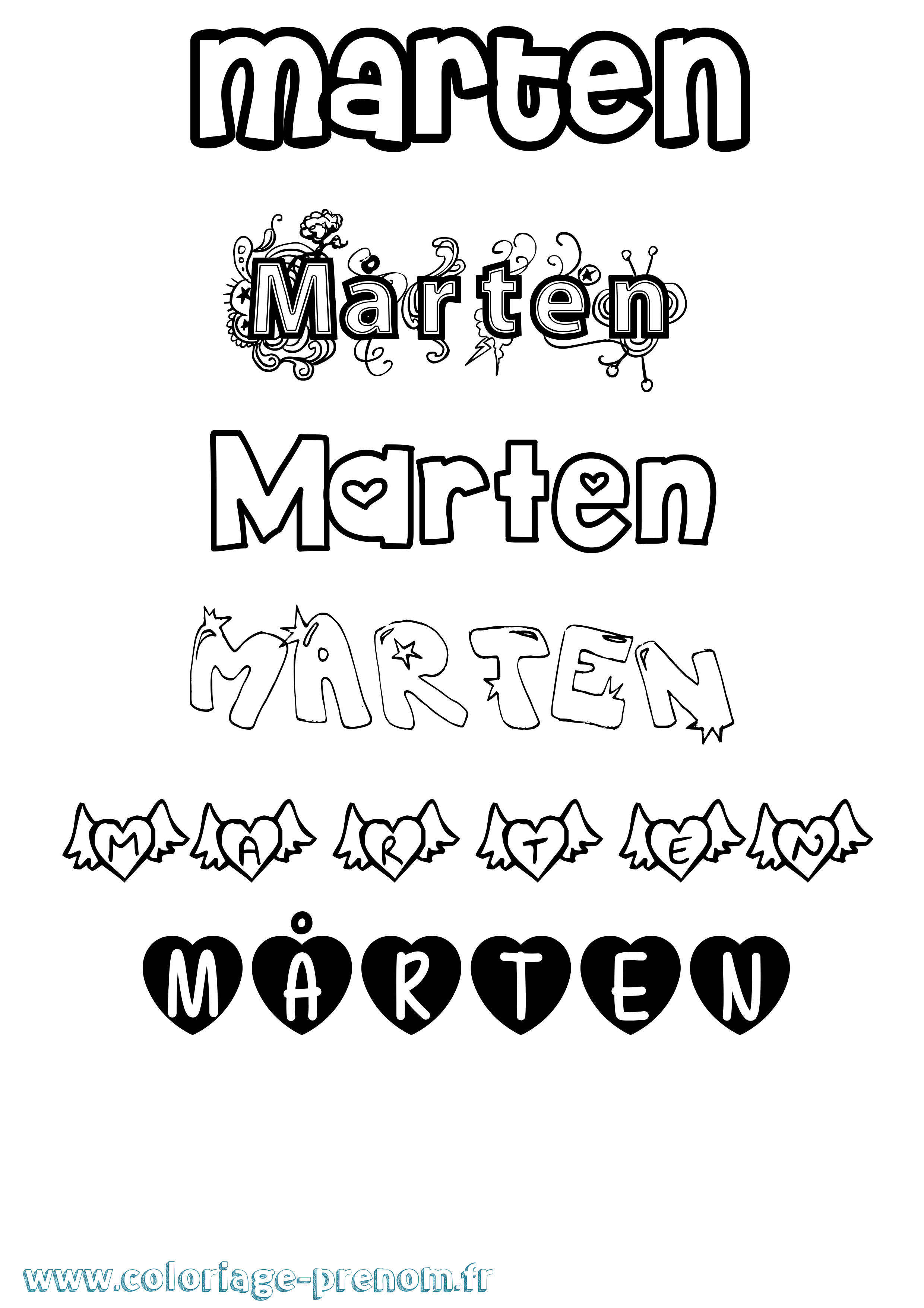 Coloriage Mårten Girly Coloriage prénom Mårten Girly