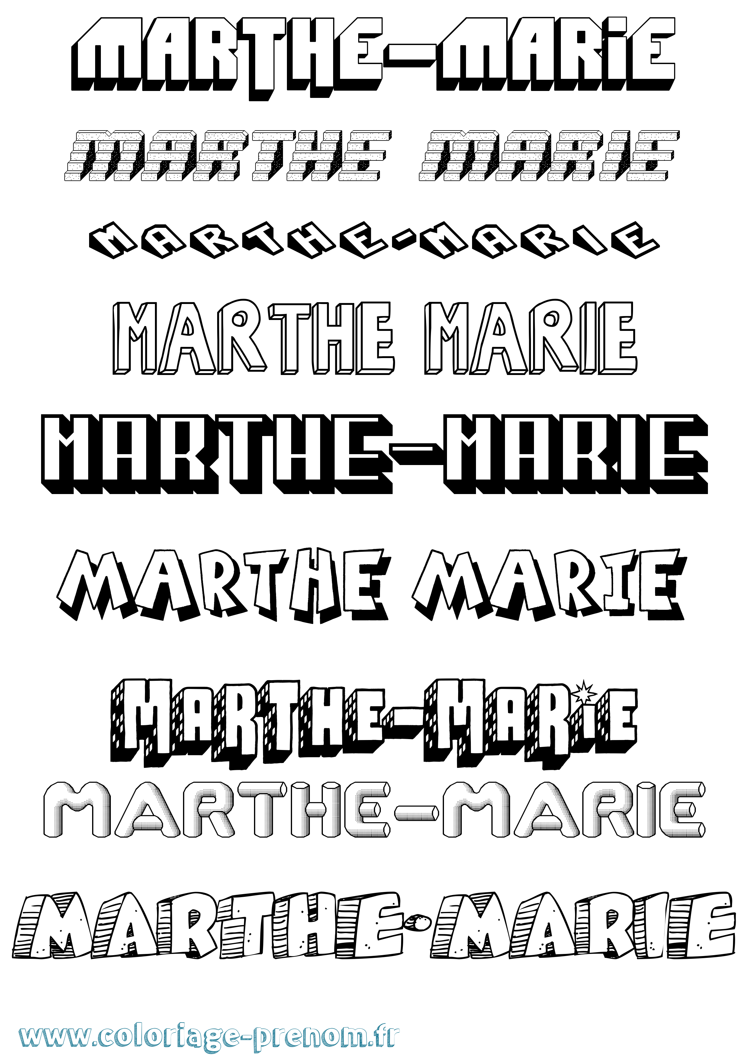 Coloriage Marthe-Marie Effet 3D Coloriage prénom Marthe-Marie Effet 3D