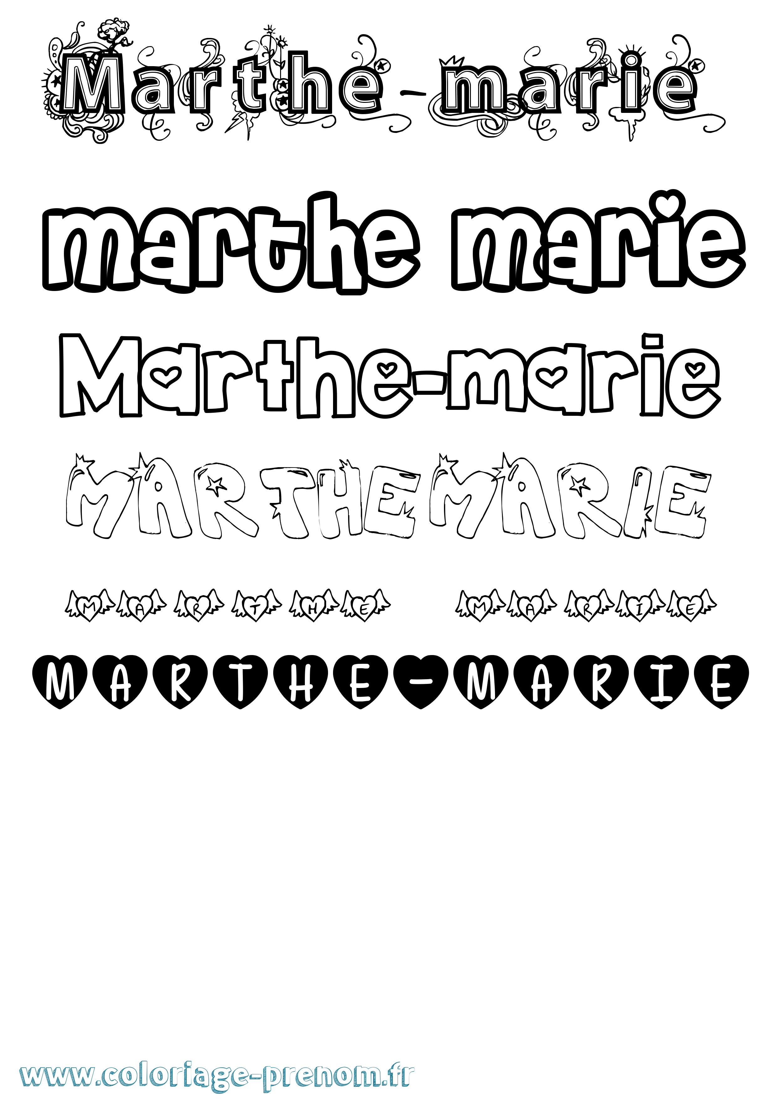 Coloriage Marthe-Marie Girly Coloriage prénom Marthe-Marie Girly
