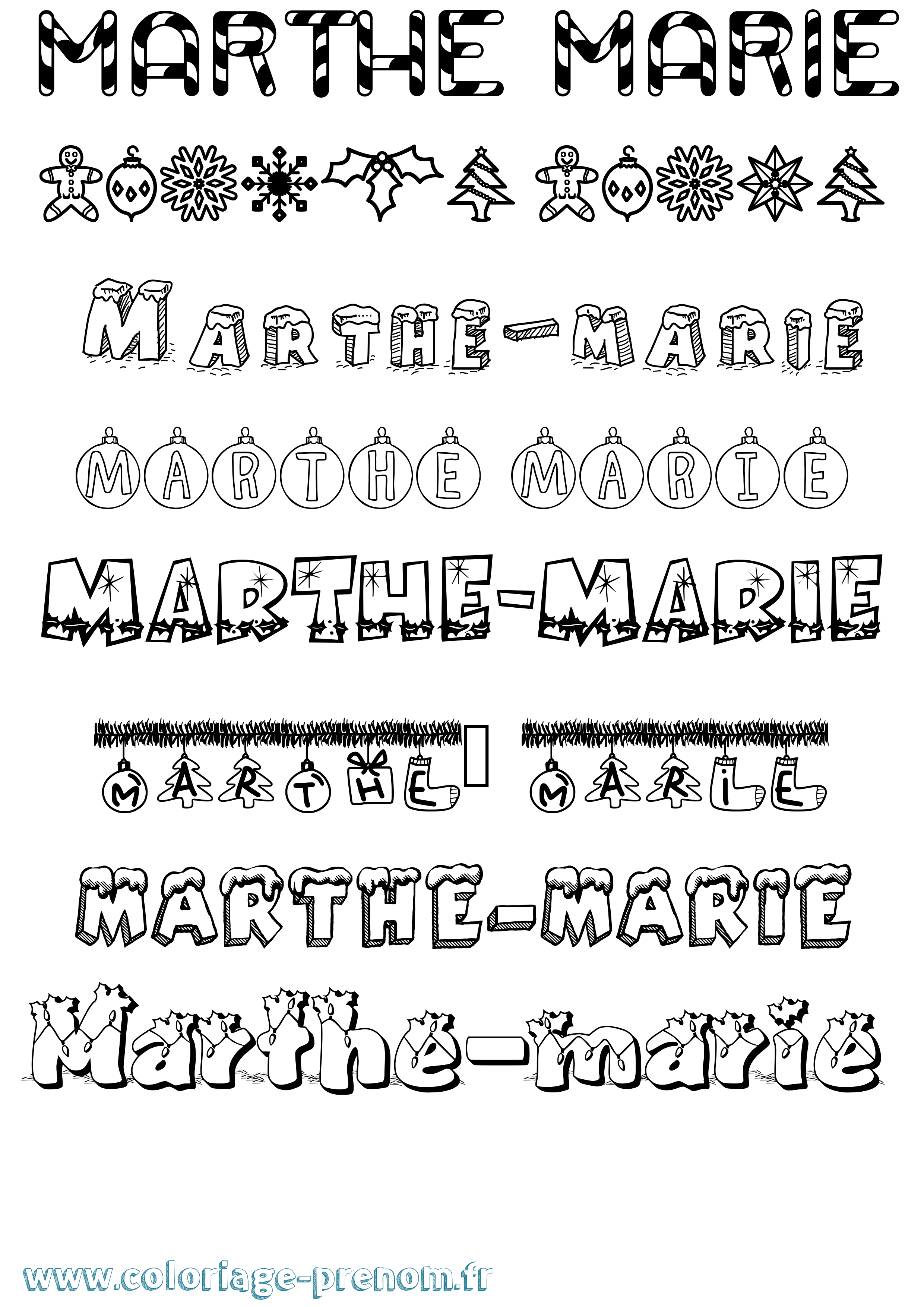 Coloriage Marthe-Marie Noël Coloriage prénom Marthe-Marie Noël