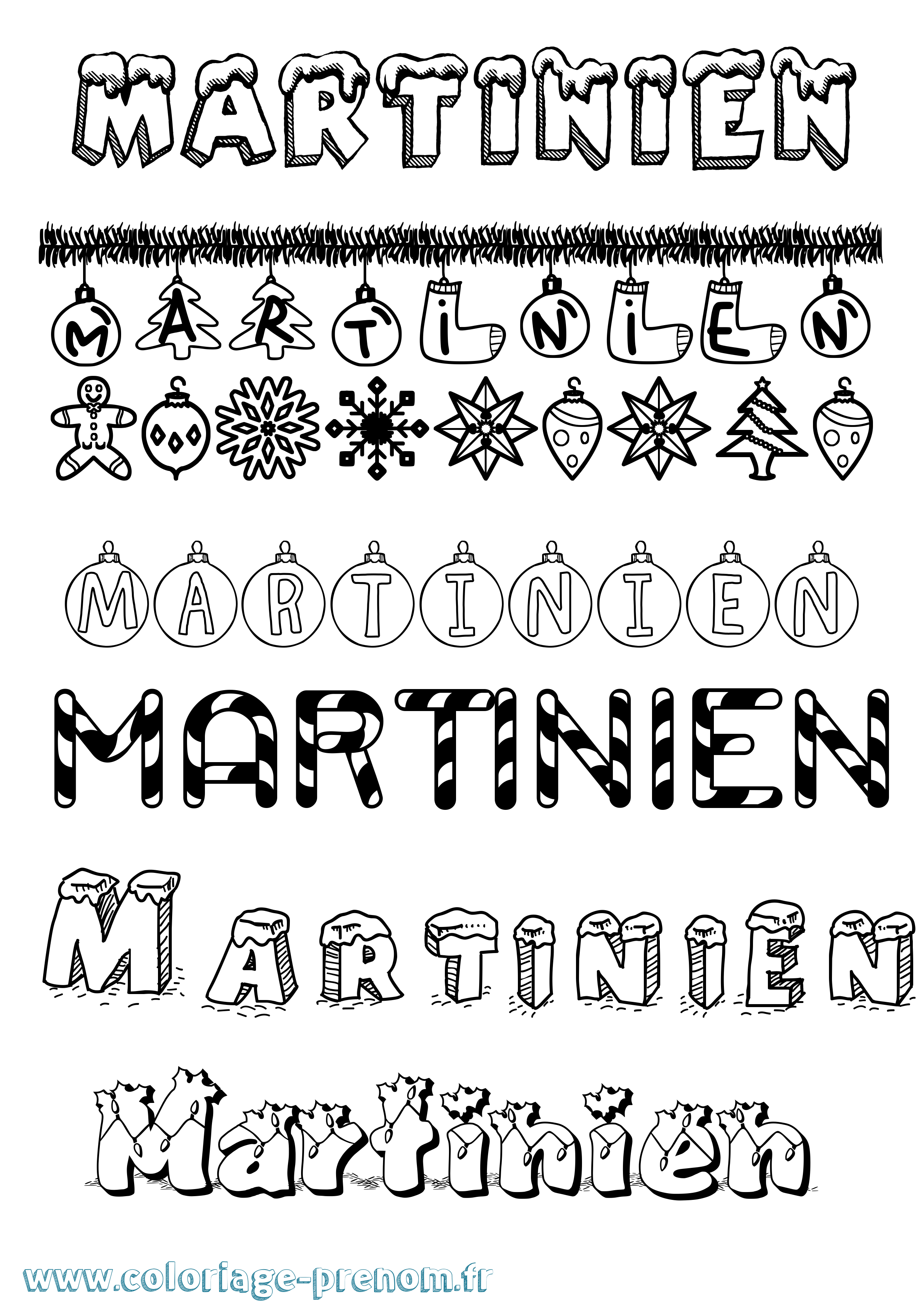 Coloriage Martinien Noël Coloriage prénom Martinien Noël