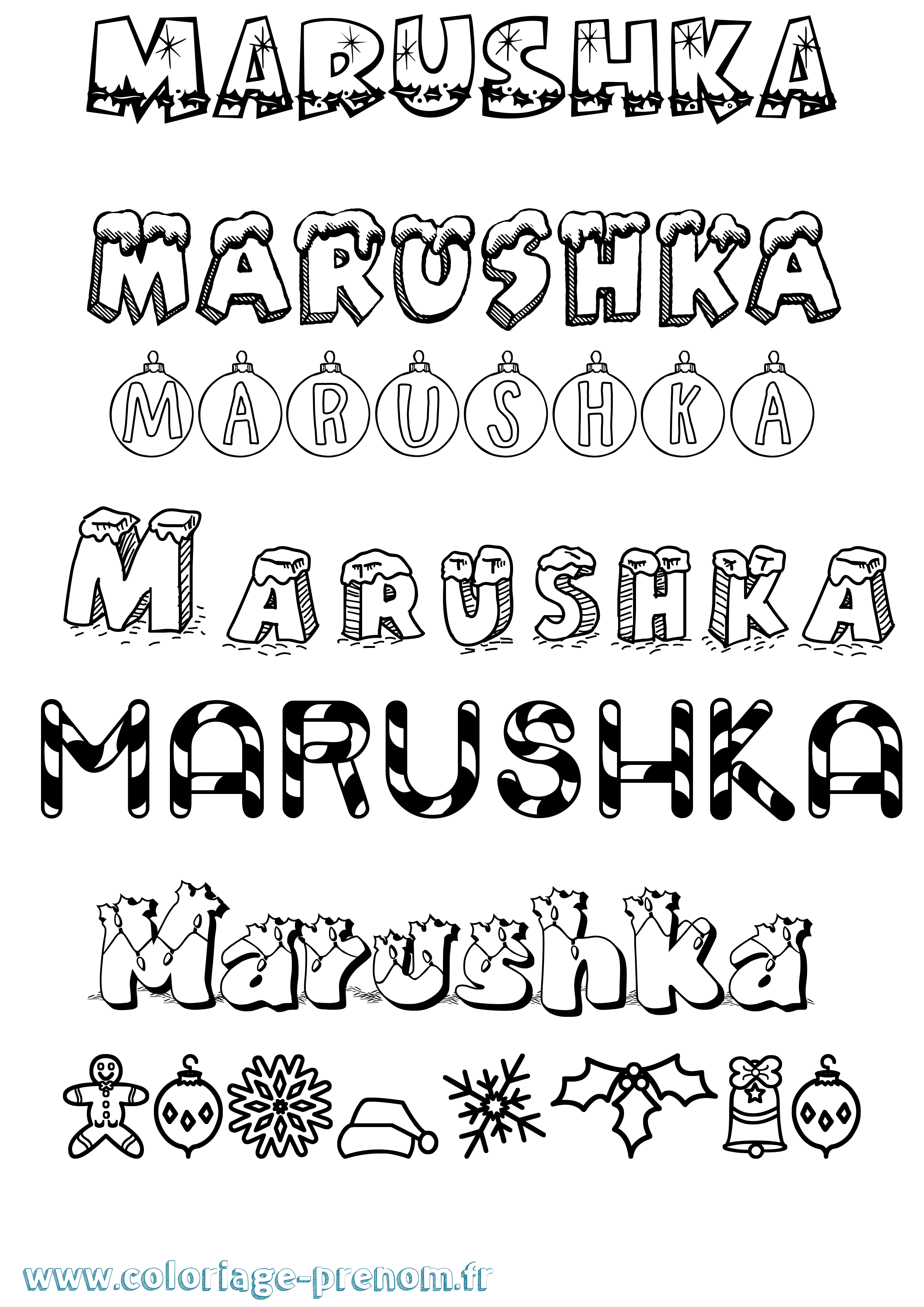 Coloriage Marushka Noël Coloriage prénom Marushka Noël