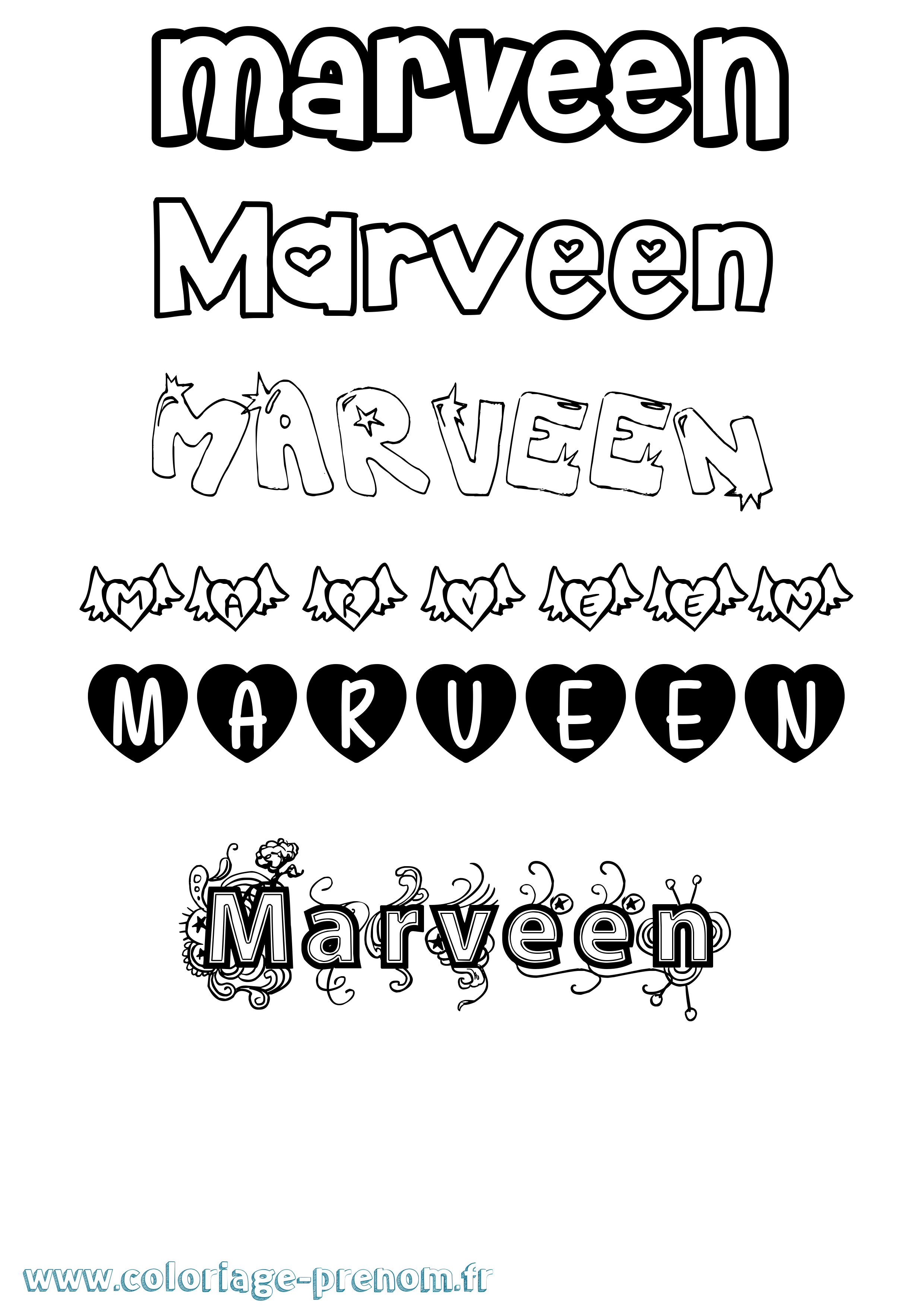 Coloriage Marveen Girly Coloriage prénom Marveen Girly