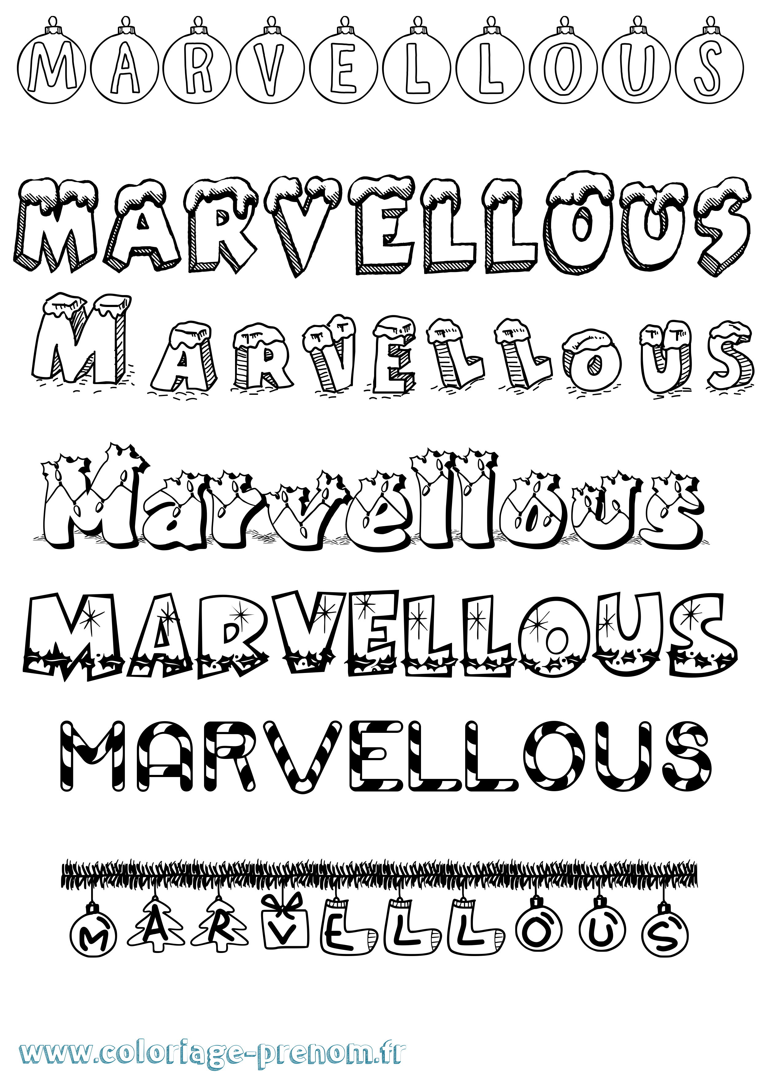 Coloriage Marvellous Noël Coloriage prénom Marvellous Noël