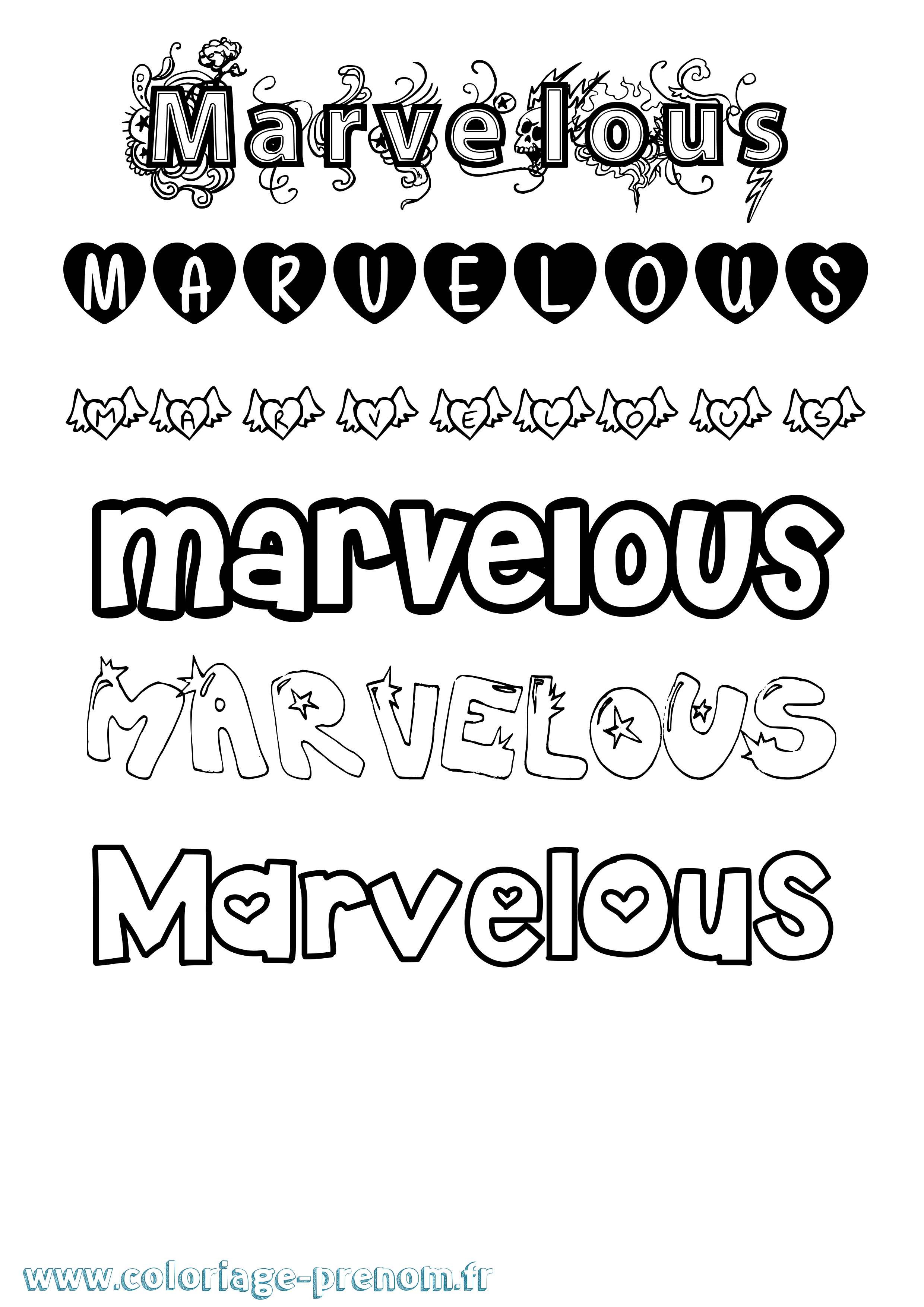 Coloriage Marvelous Girly Coloriage prénom Marvelous Girly