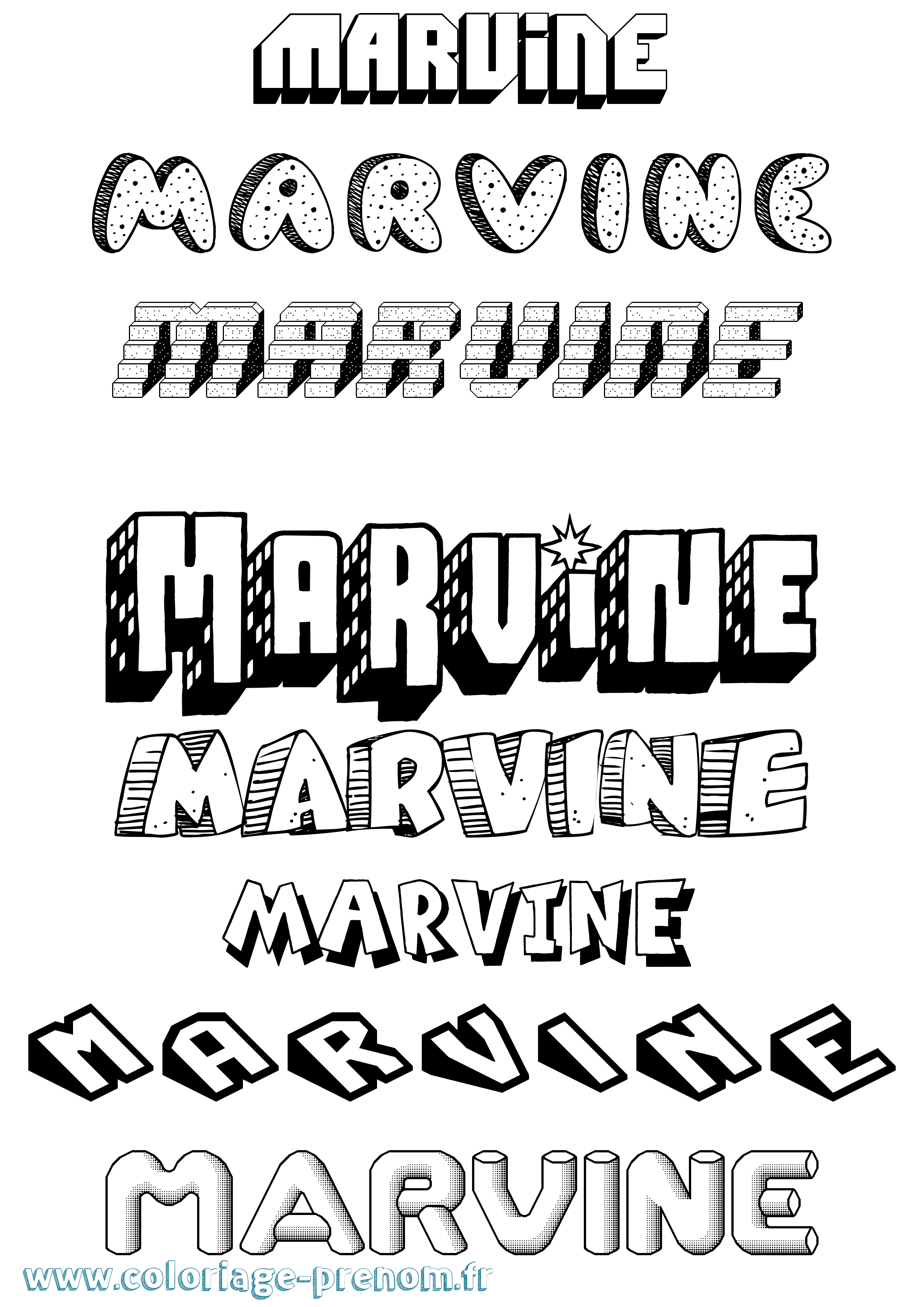 Coloriage Marvine Effet 3D Coloriage prénom Marvine Effet 3D