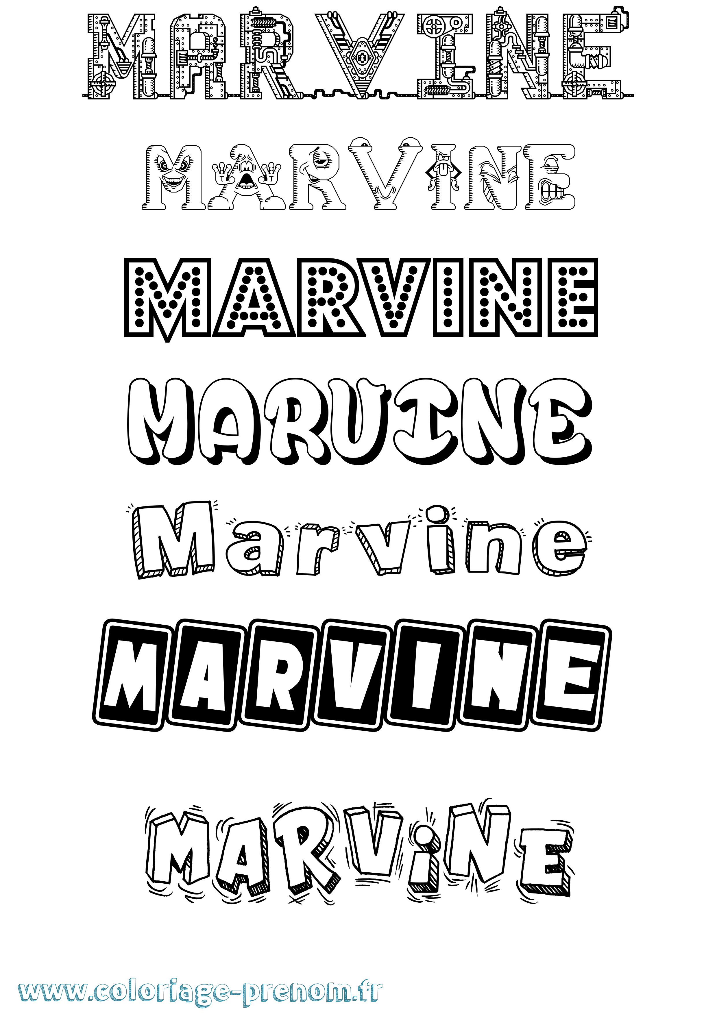 Coloriage Marvine Fun Coloriage prénom Marvine Fun