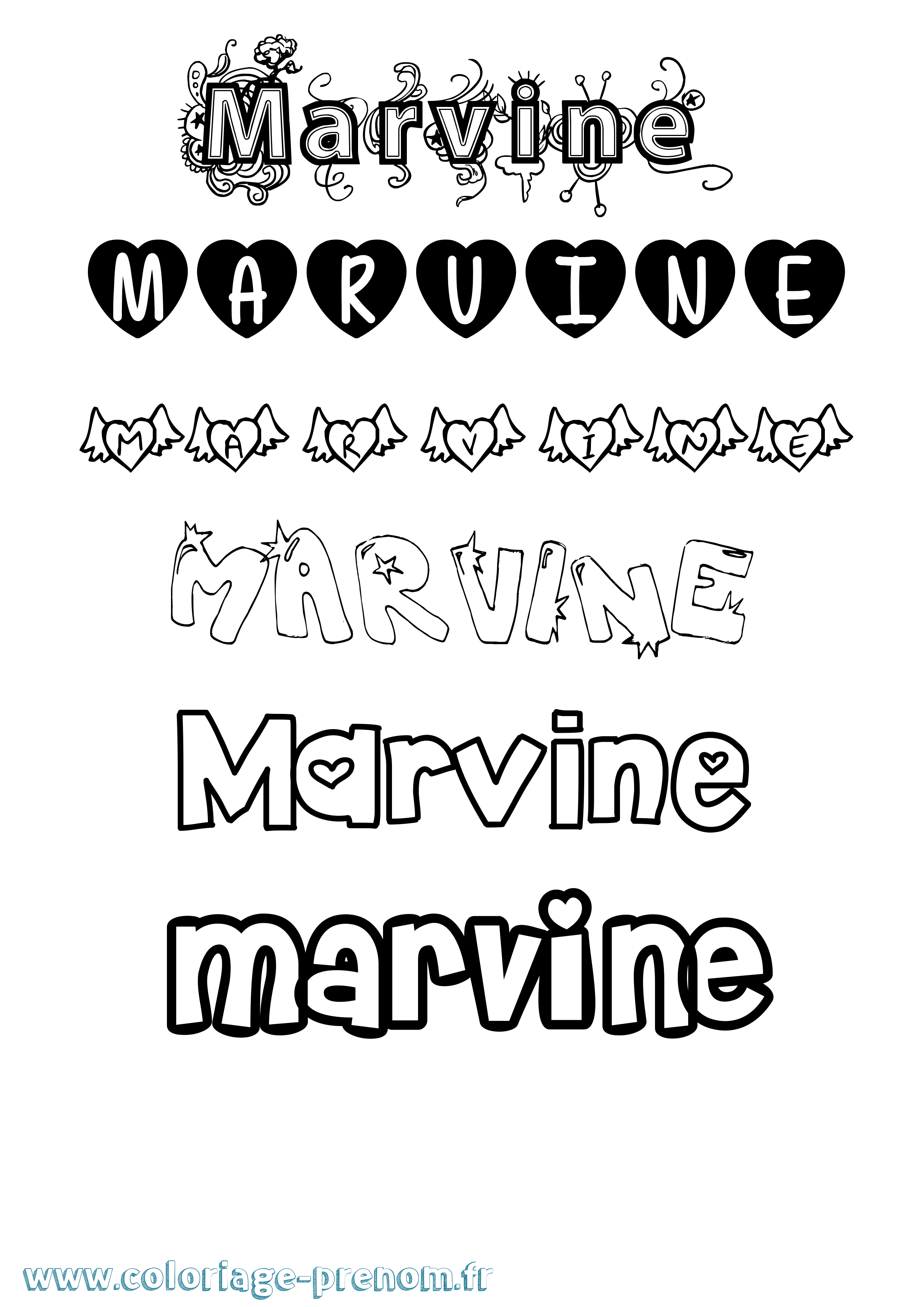 Coloriage Marvine Girly Coloriage prénom Marvine Girly
