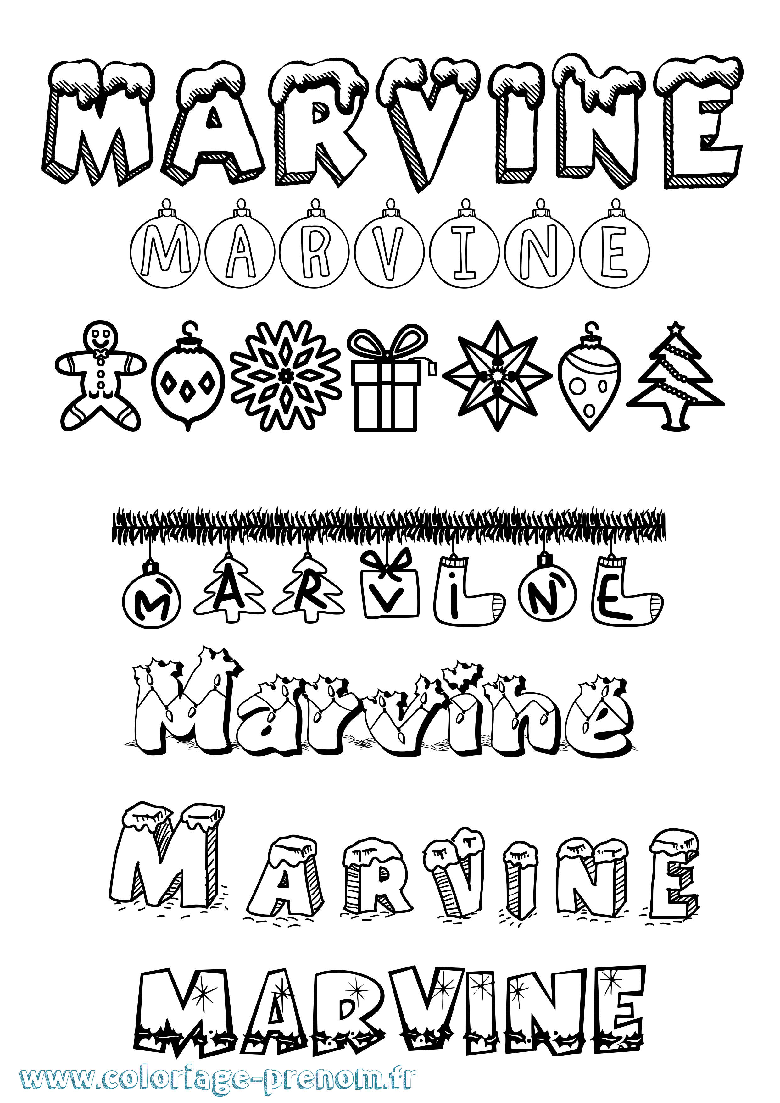 Coloriage Marvine Noël Coloriage prénom Marvine Noël