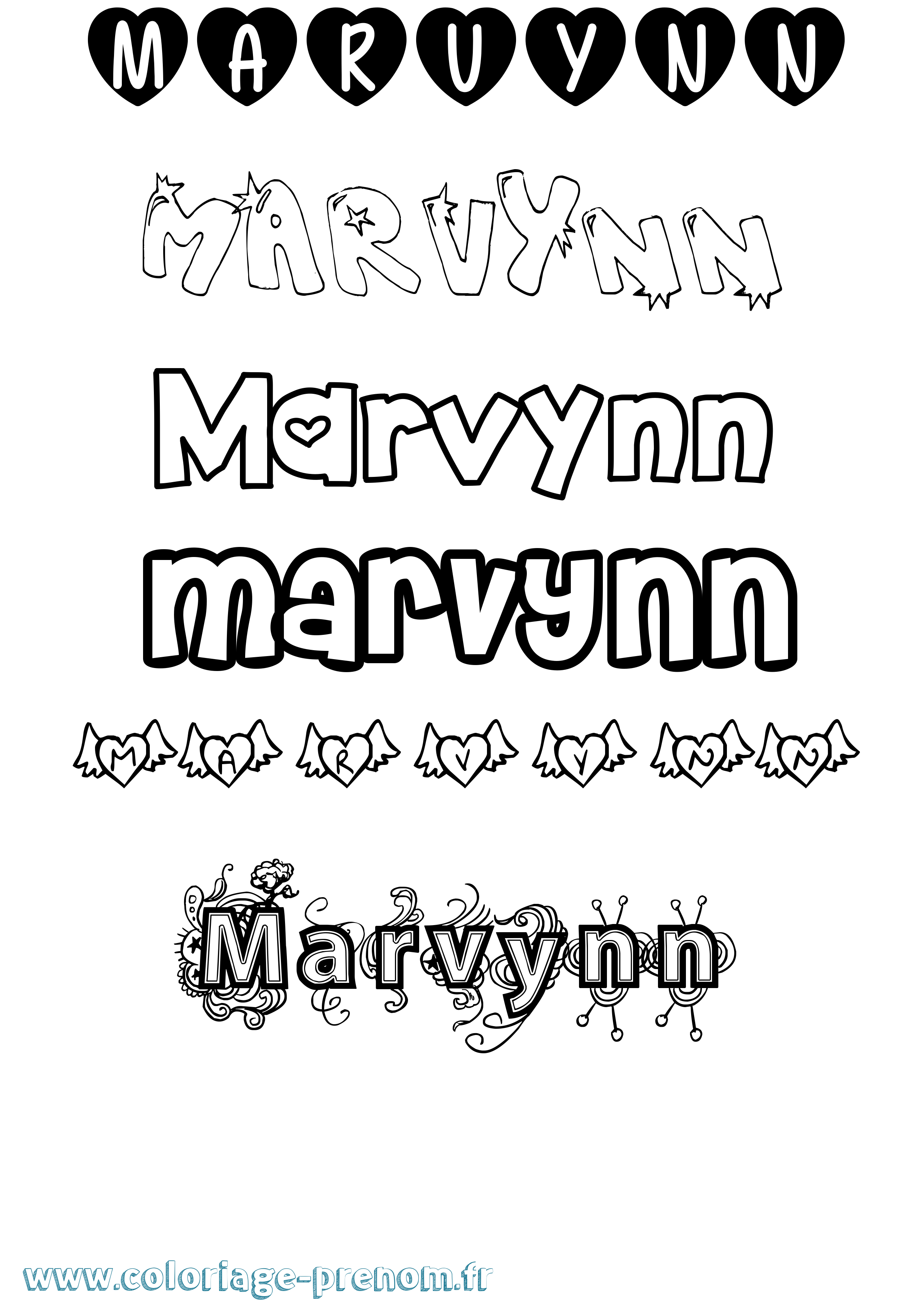 Coloriage Marvynn Girly Coloriage prénom Marvynn Girly