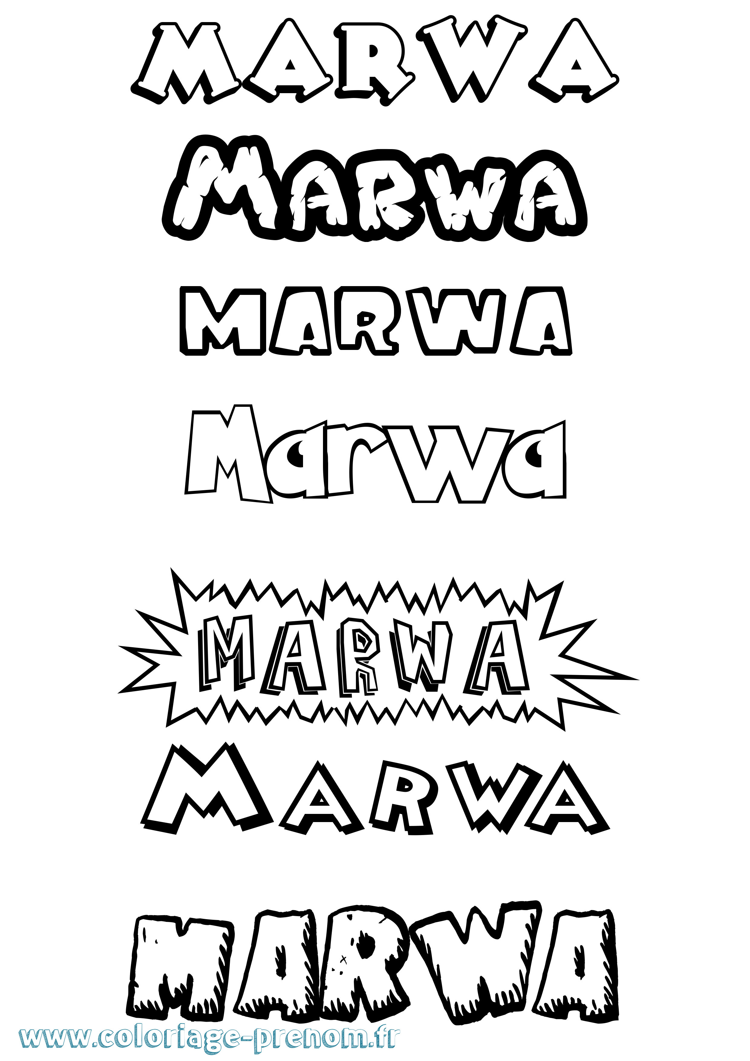 Coloriage Marwa Dessin Animé Coloriage prénom Marwa Dessin Animé