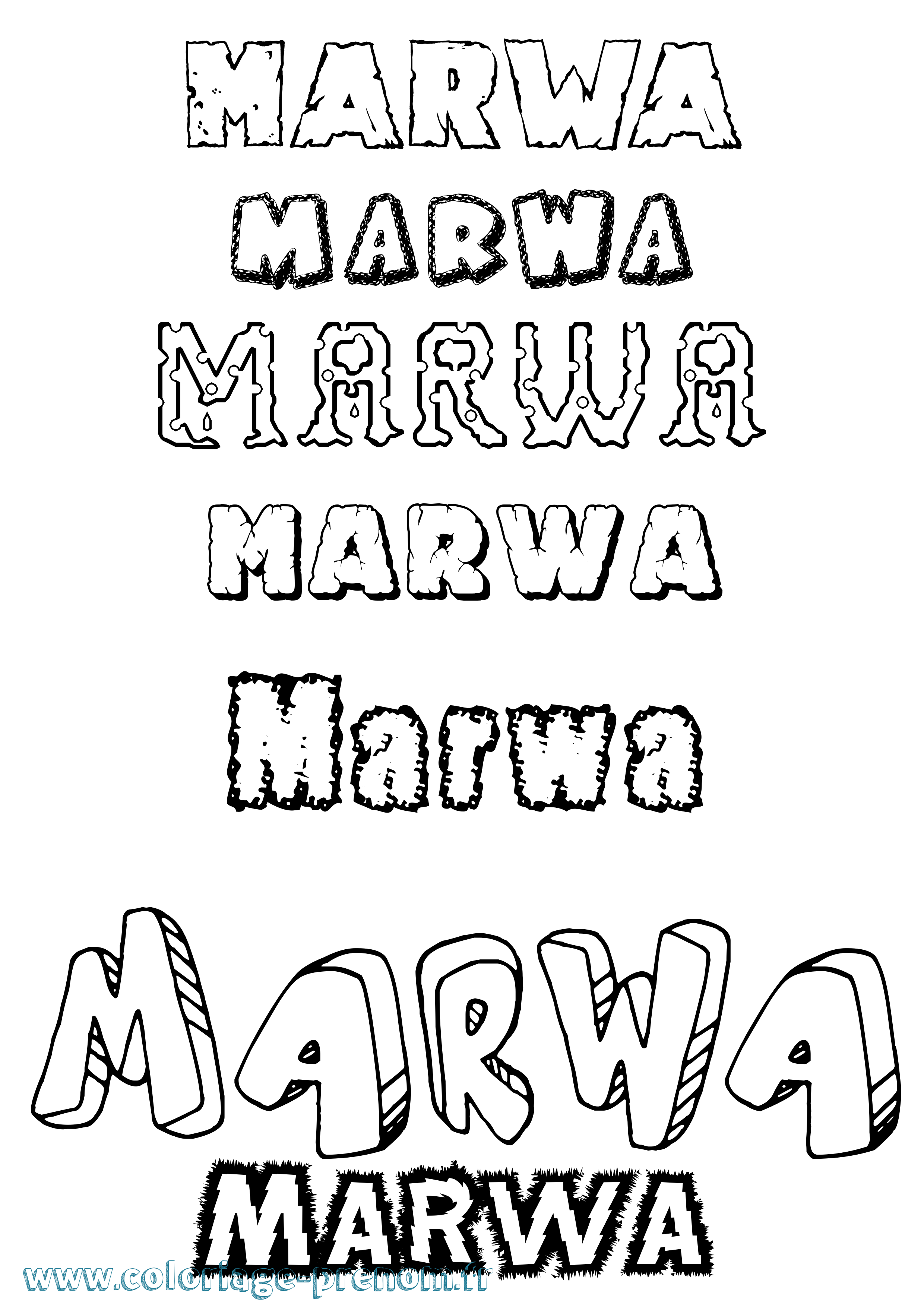 Coloriage Marwa Destructuré Coloriage prénom Marwa Destructuré