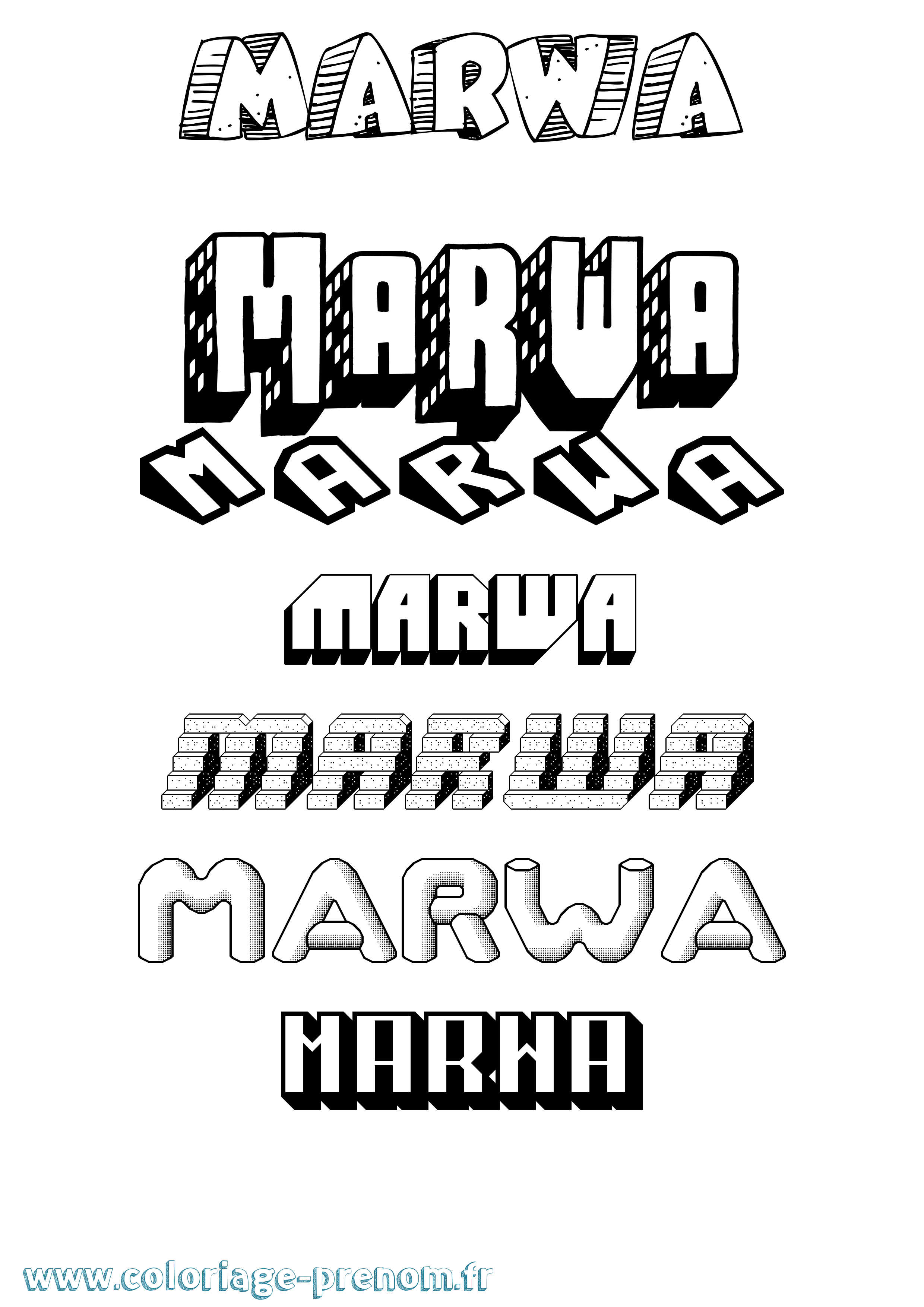 Coloriage Marwa Effet 3D Coloriage prénom Marwa Effet 3D