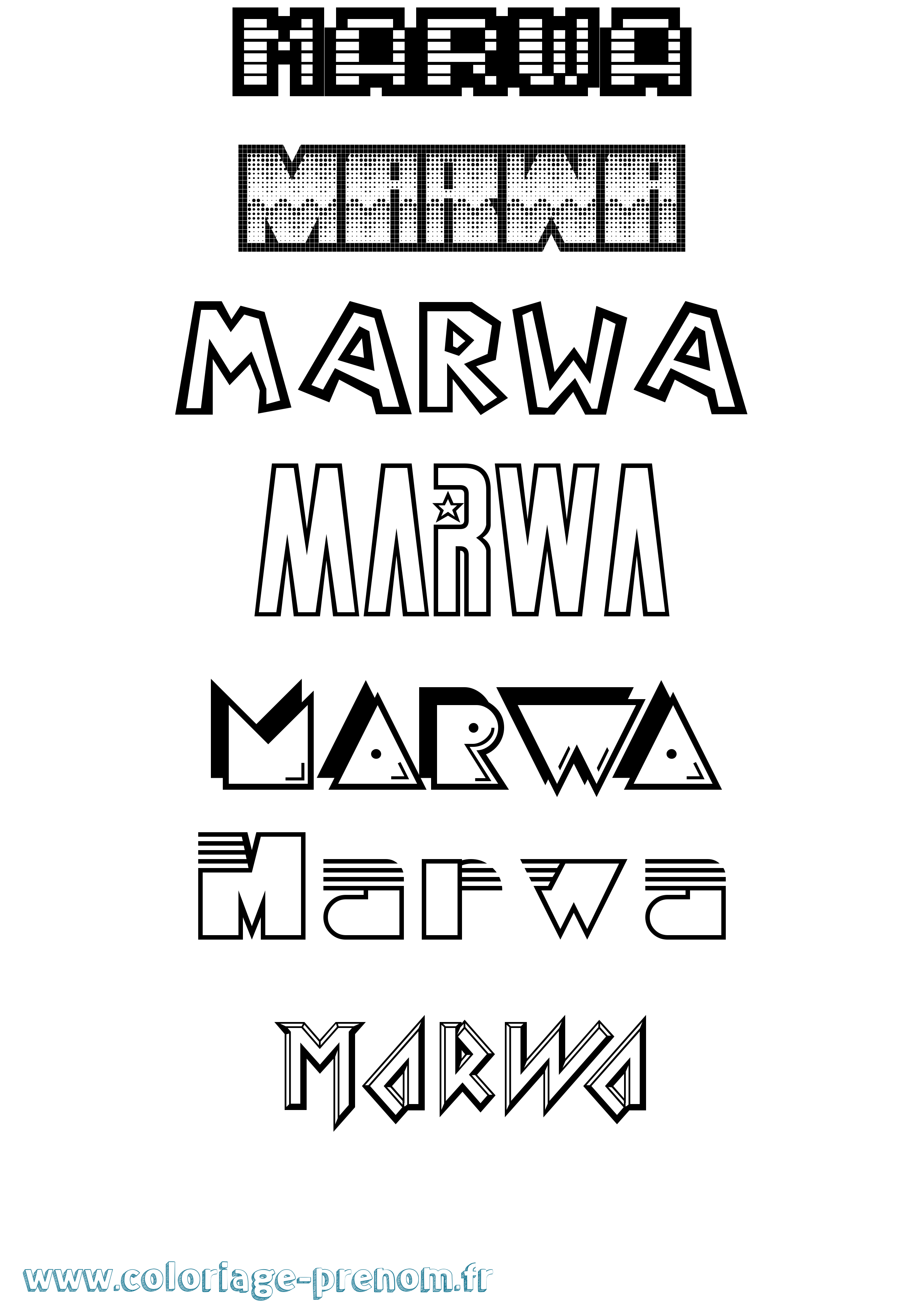 Coloriage Marwa Jeux Vidéos Coloriage prénom Marwa Jeux Vidéos