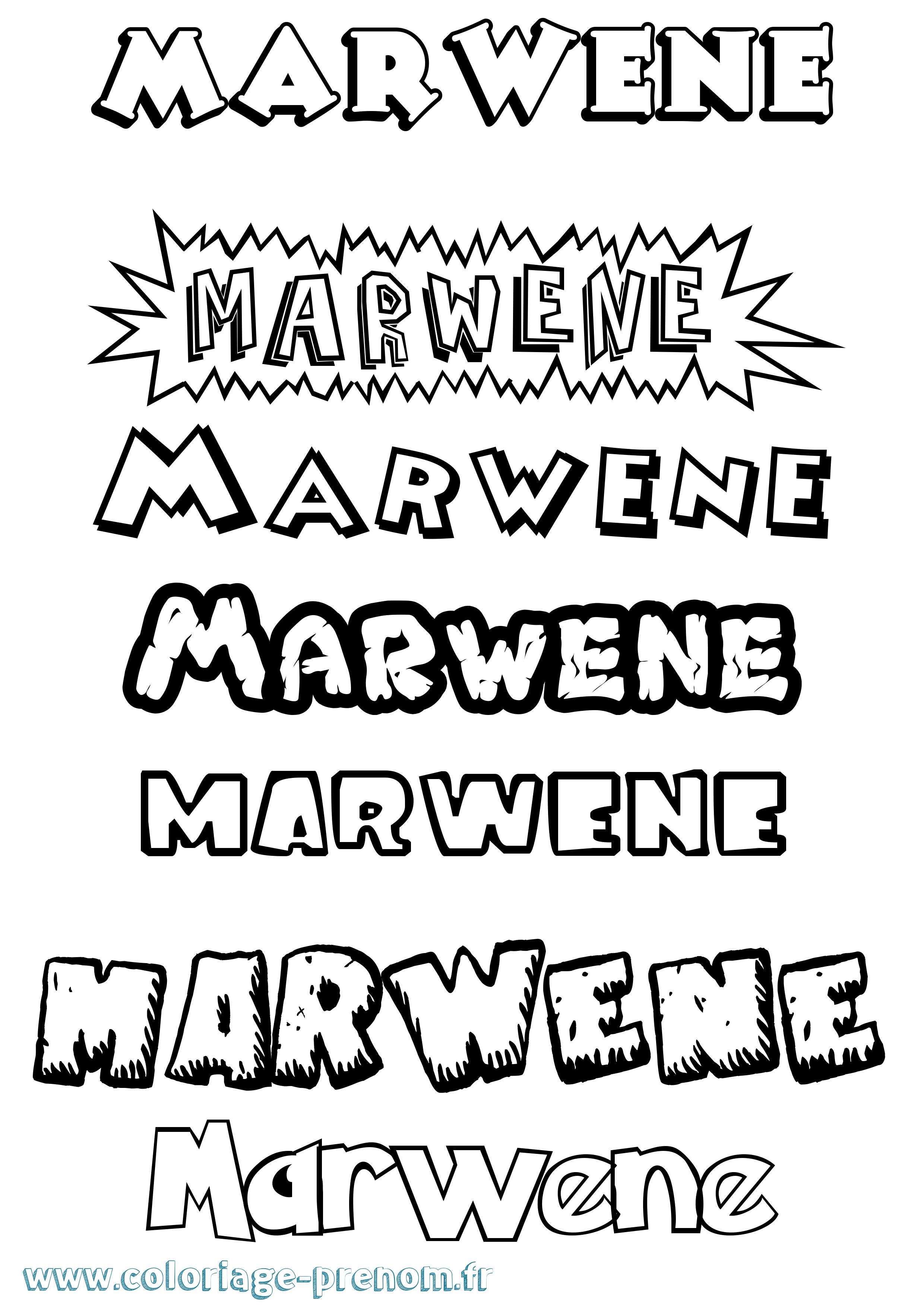Coloriage Marwene Dessin Animé Coloriage prénom Marwene Dessin Animé