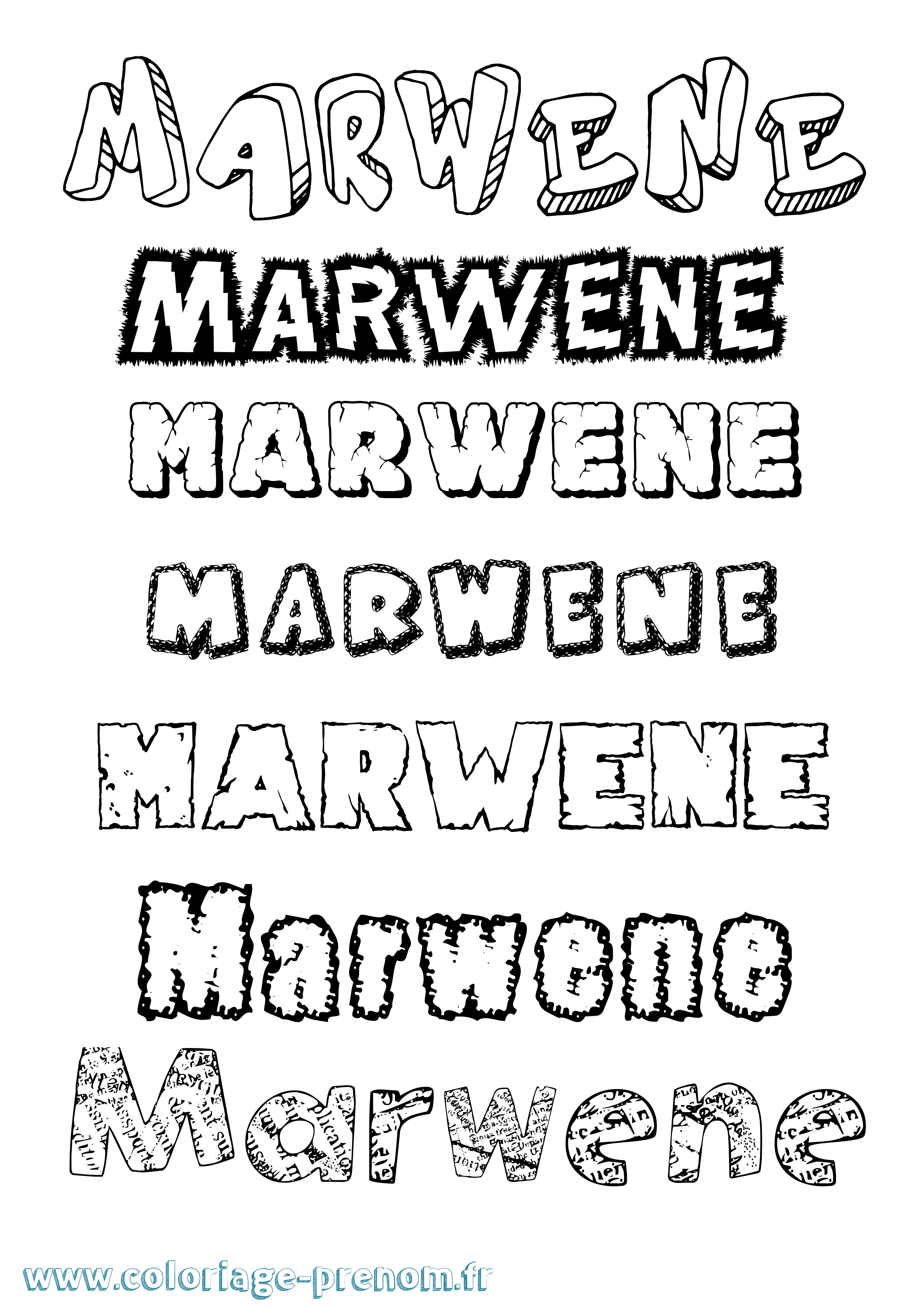 Coloriage Marwene Destructuré Coloriage prénom Marwene Destructuré