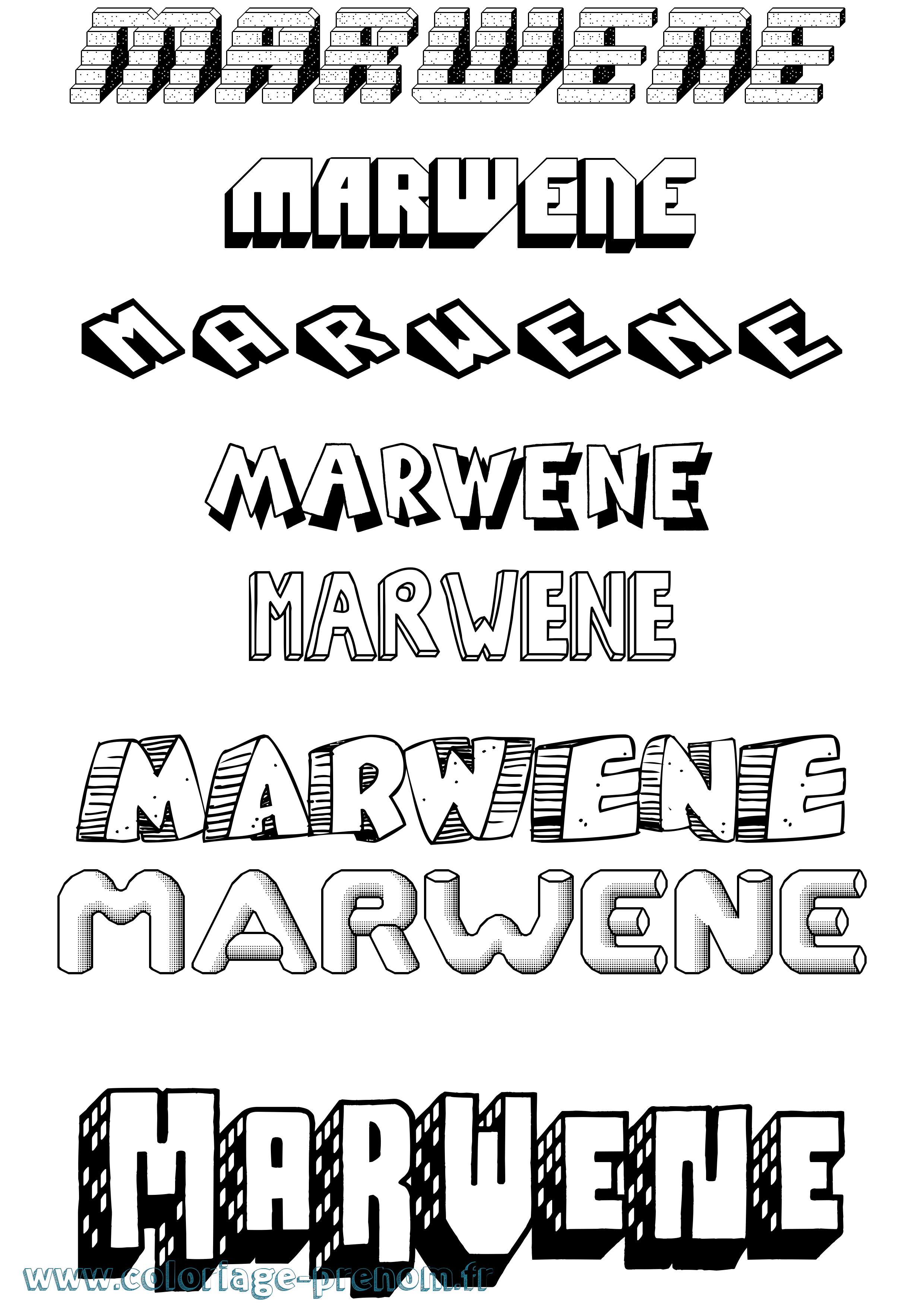 Coloriage Marwene Effet 3D Coloriage prénom Marwene Effet 3D