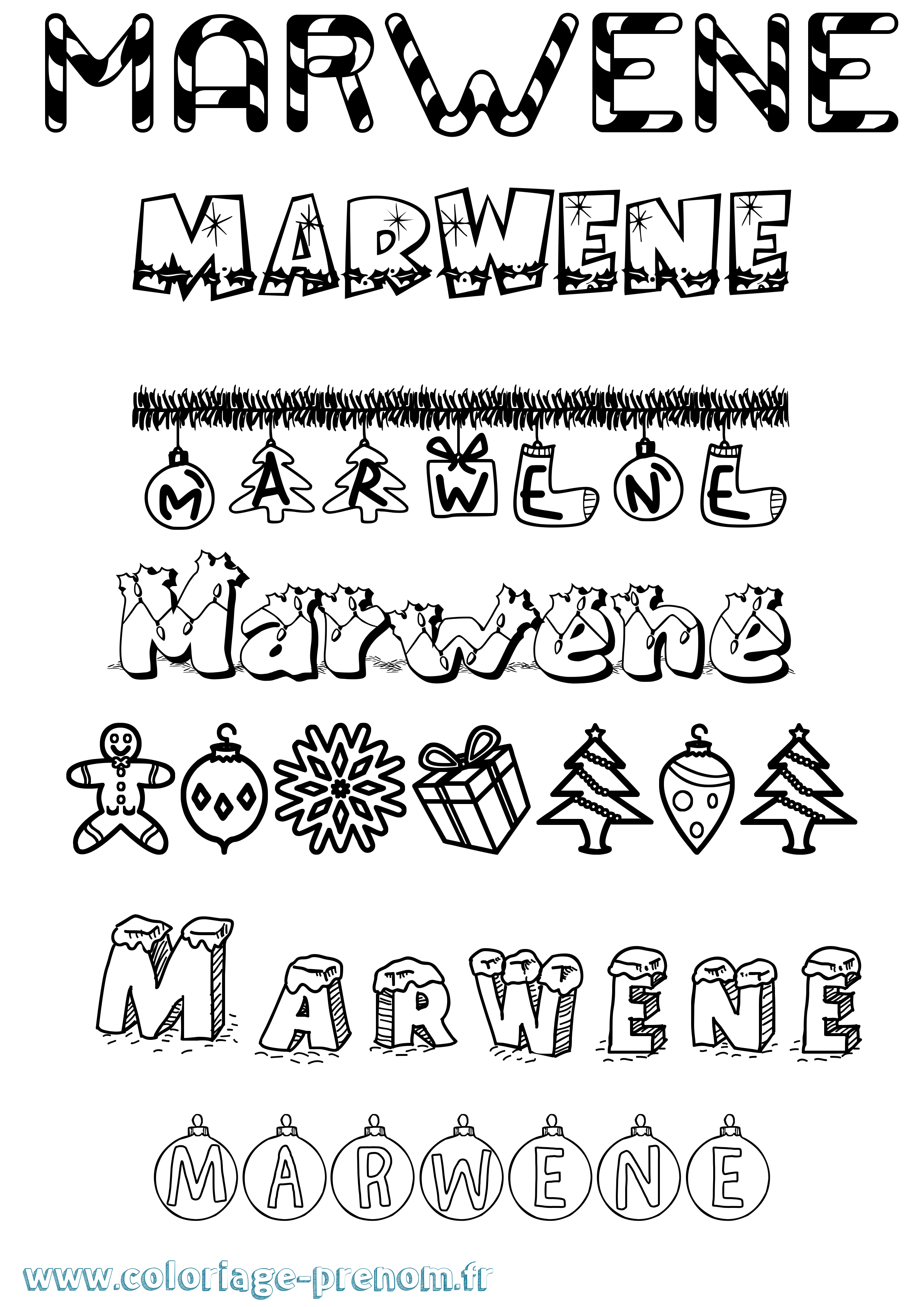 Coloriage Marwene Noël Coloriage prénom Marwene Noël