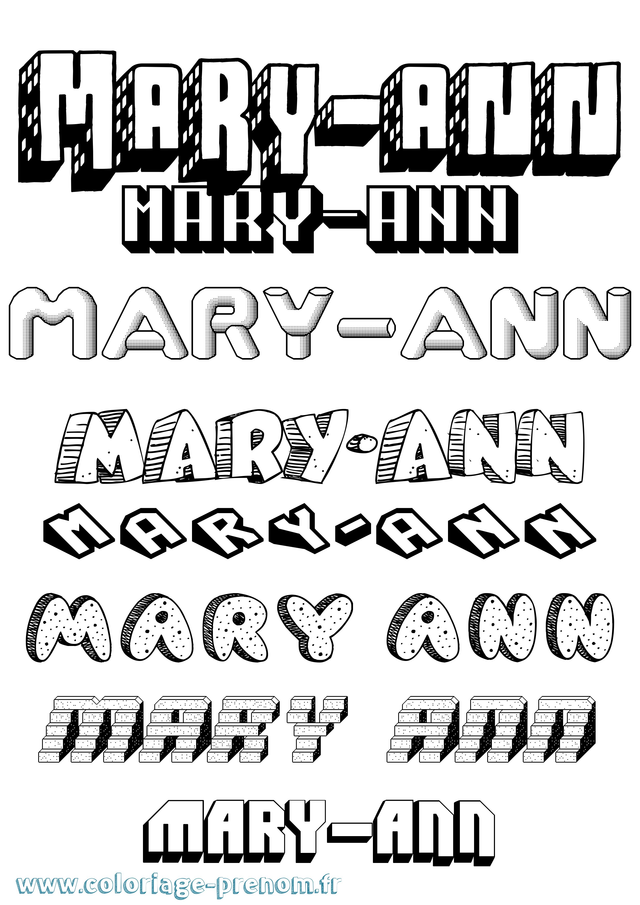 Coloriage Mary-Ann Effet 3D Coloriage prénom Mary-Ann Effet 3D