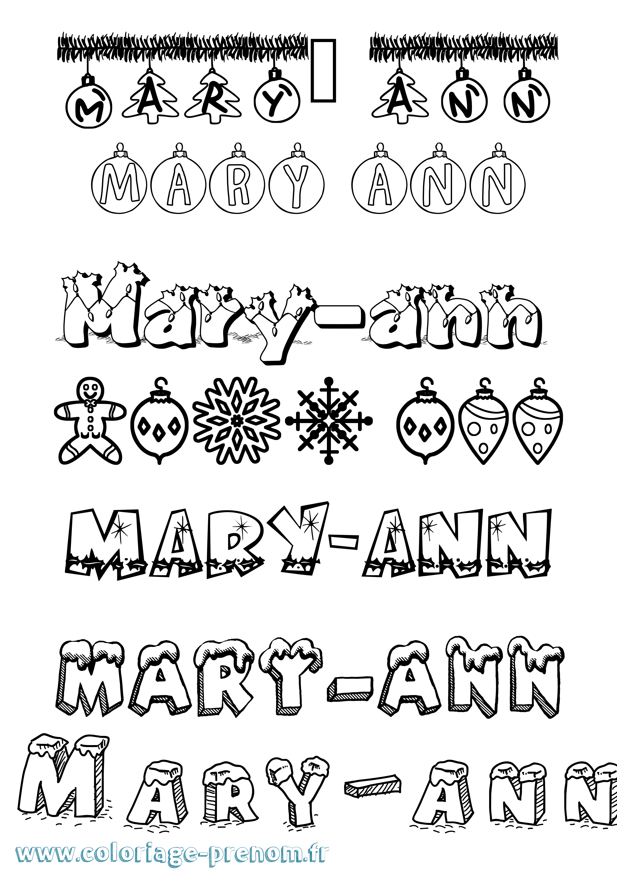Coloriage Mary-Ann Noël Coloriage prénom Mary-Ann Noël