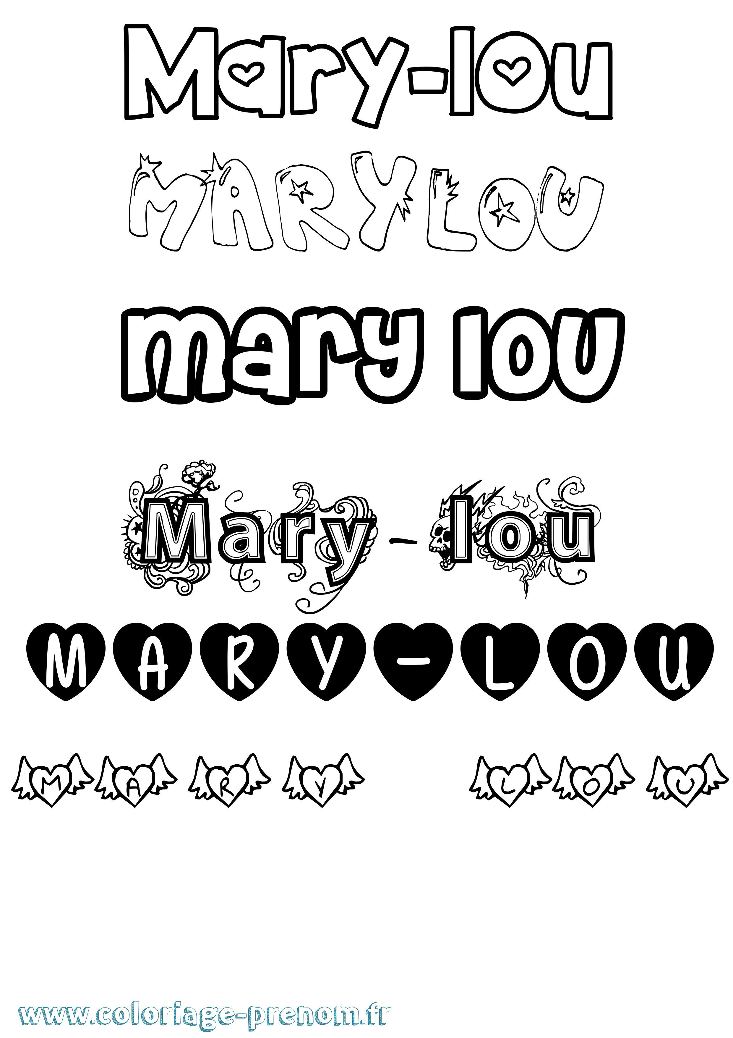 Coloriage Mary-Lou Girly Coloriage prénom Mary-Lou Girly