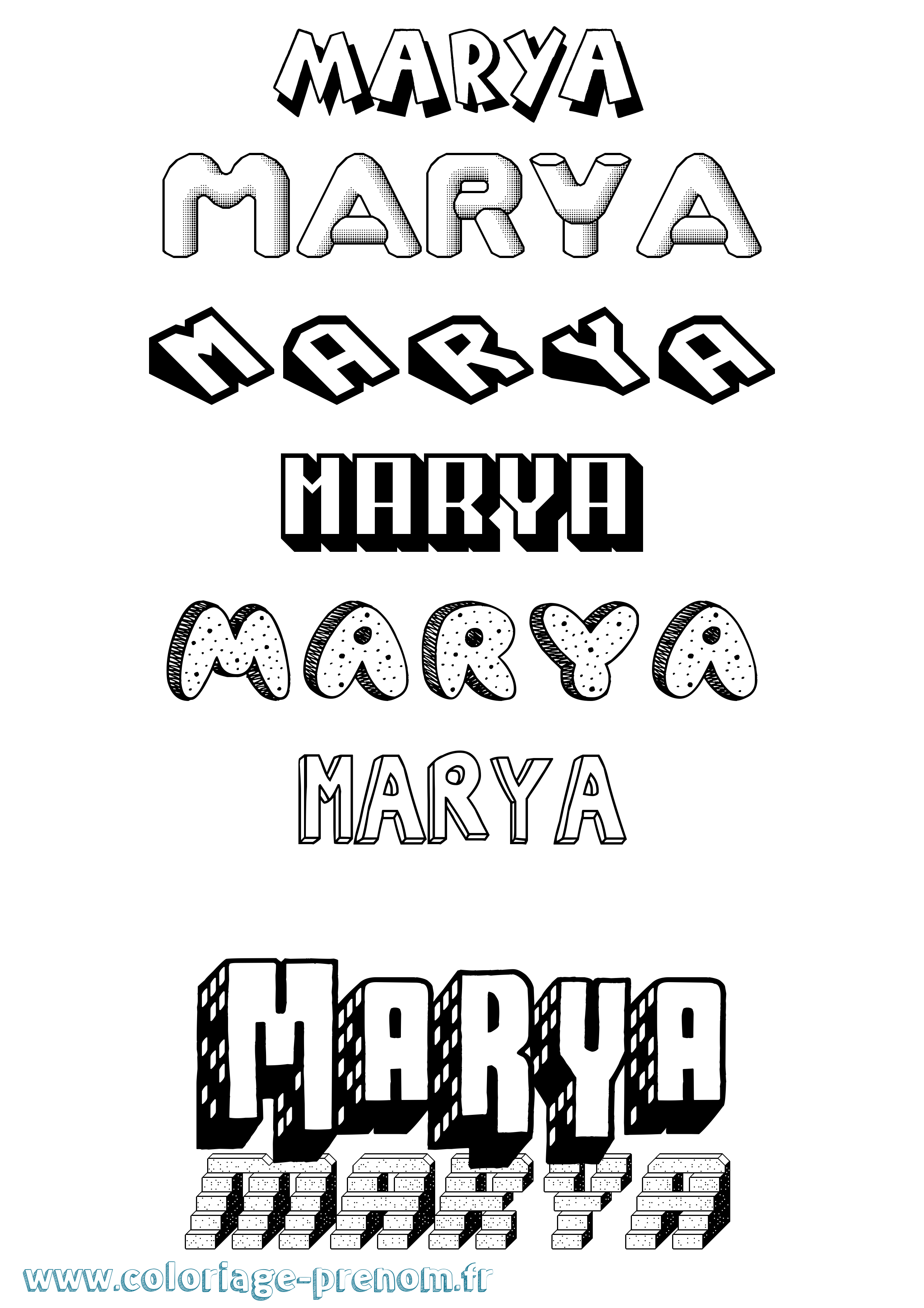 Coloriage Marya Effet 3D Coloriage prénom Marya Effet 3D