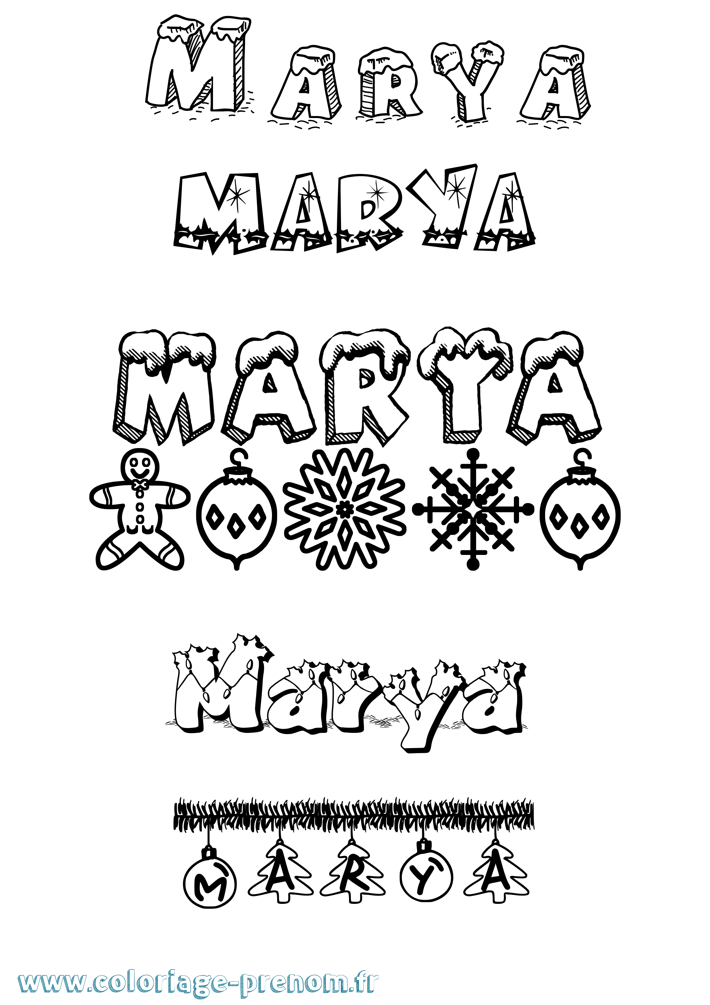 Coloriage Marya Noël Coloriage prénom Marya Noël