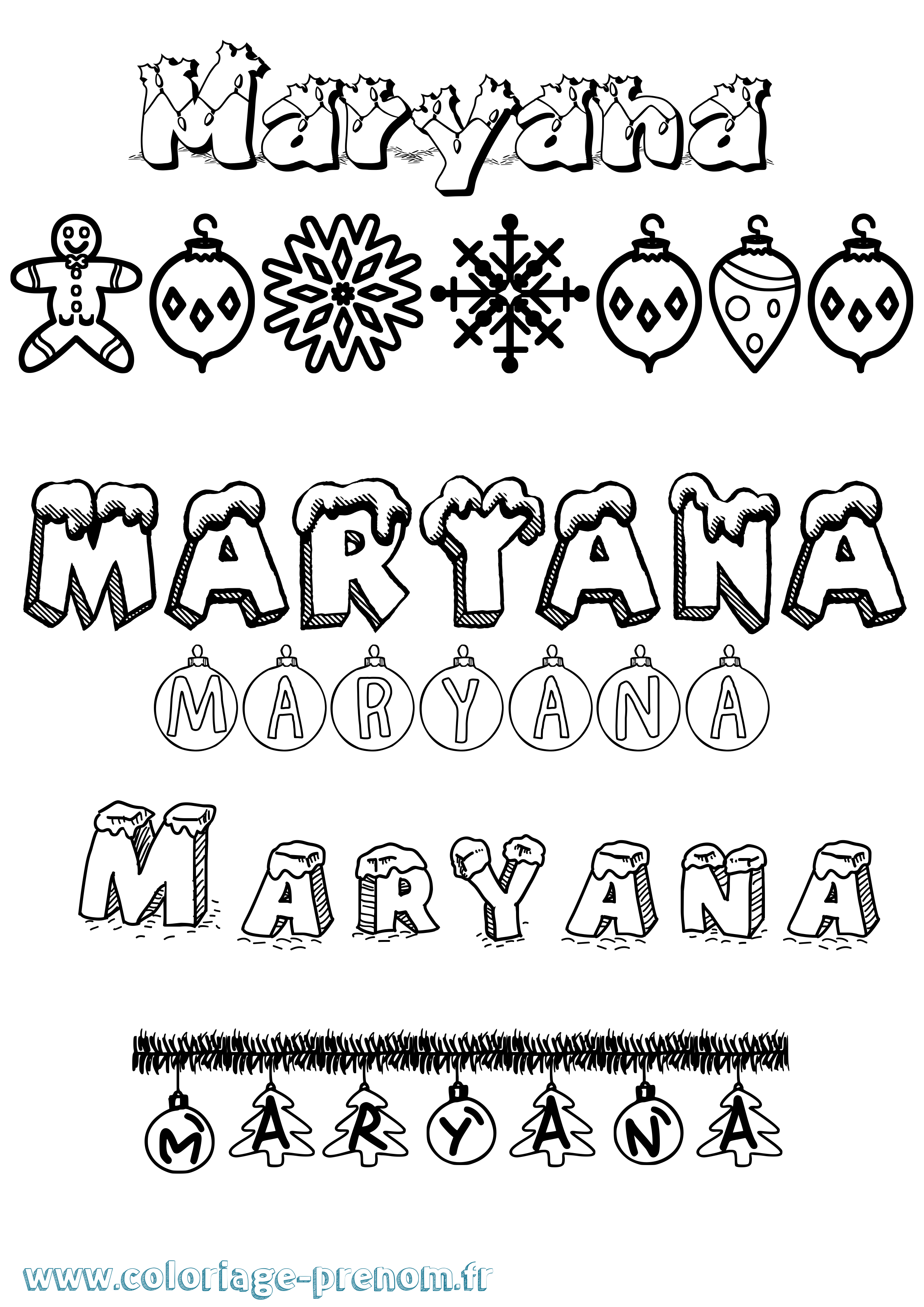 Coloriage Maryana Noël Coloriage prénom Maryana Noël