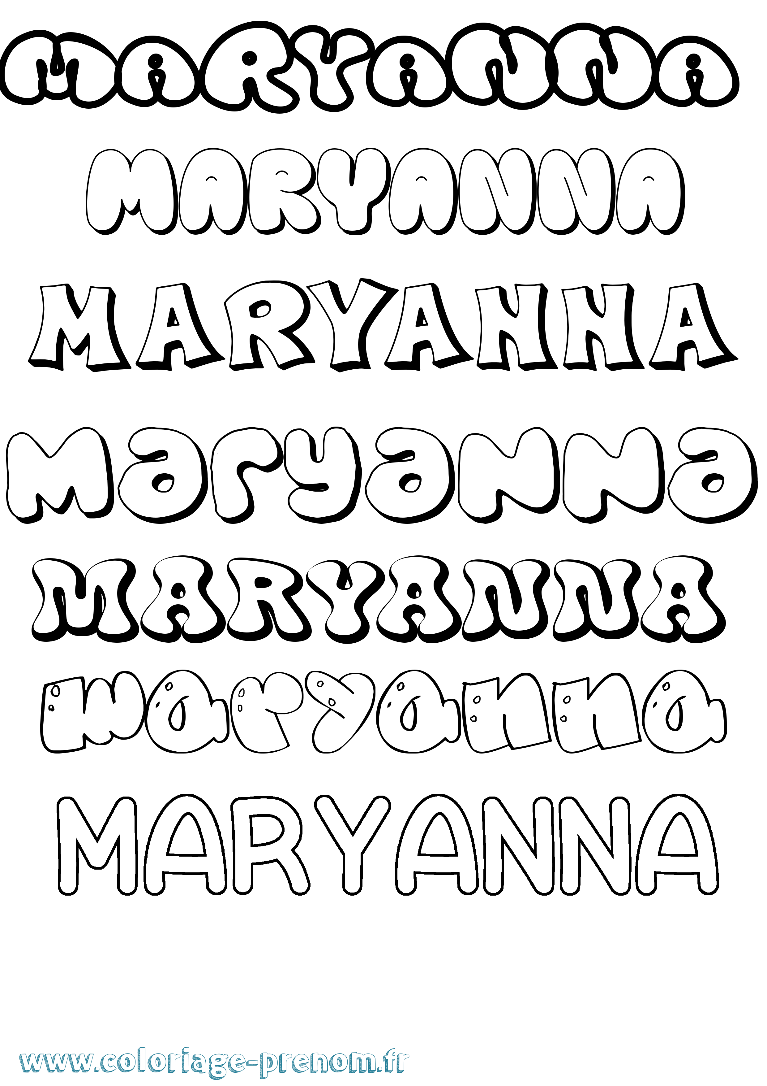 Coloriage Maryanna Bubble Coloriage prénom Maryanna Bubble