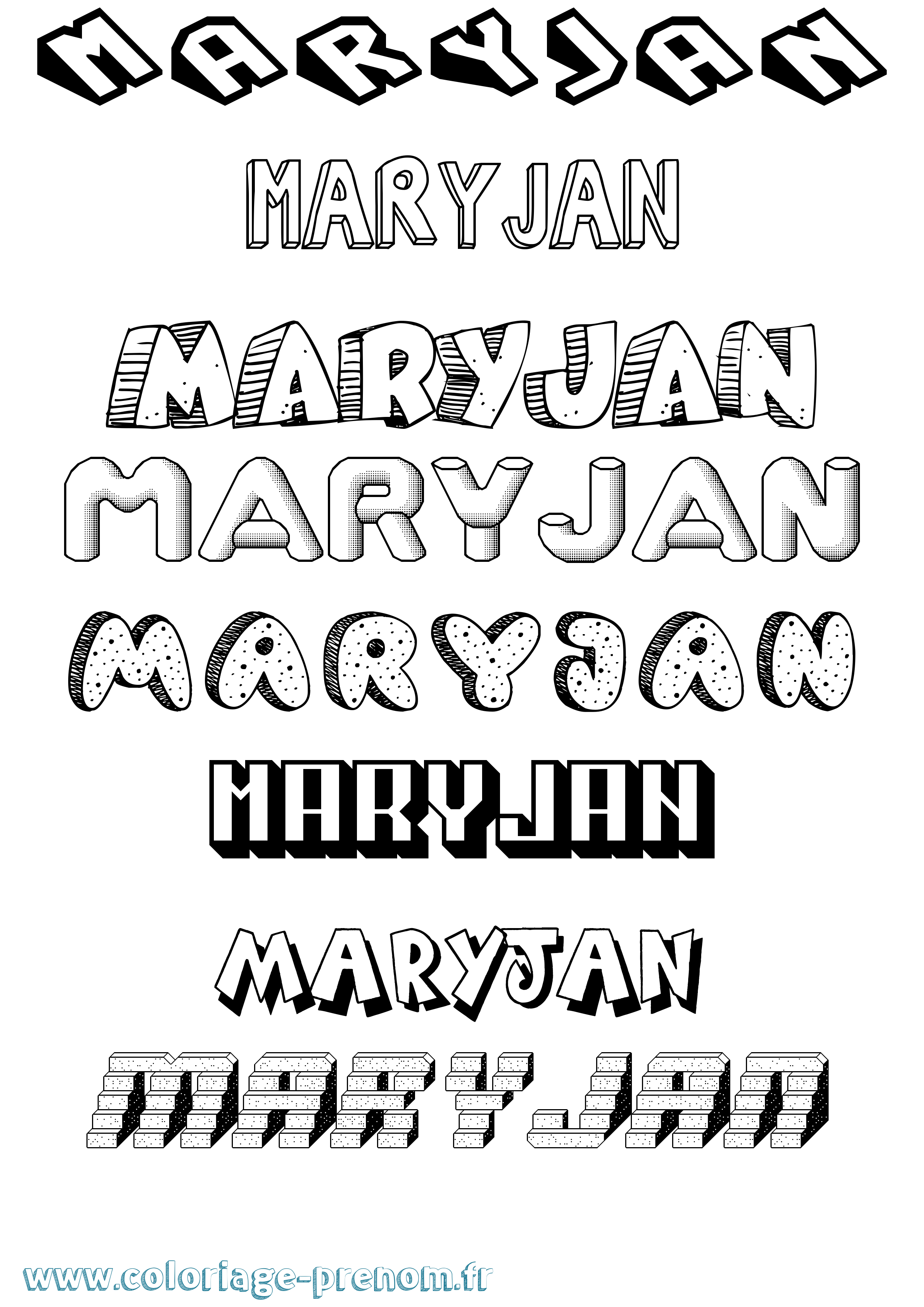 Coloriage Maryjan Effet 3D Coloriage prénom Maryjan Effet 3D