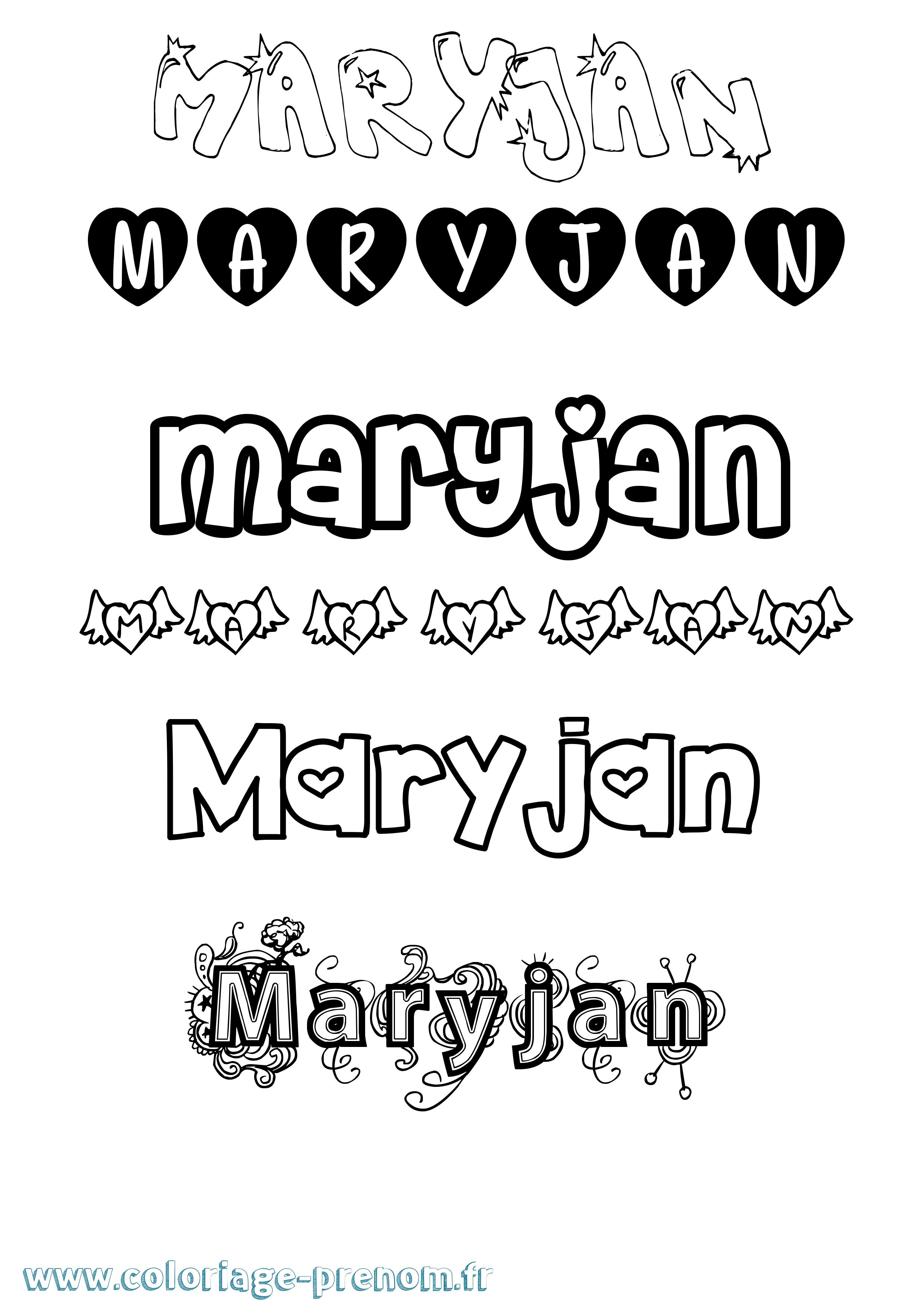 Coloriage Maryjan Girly Coloriage prénom Maryjan Girly