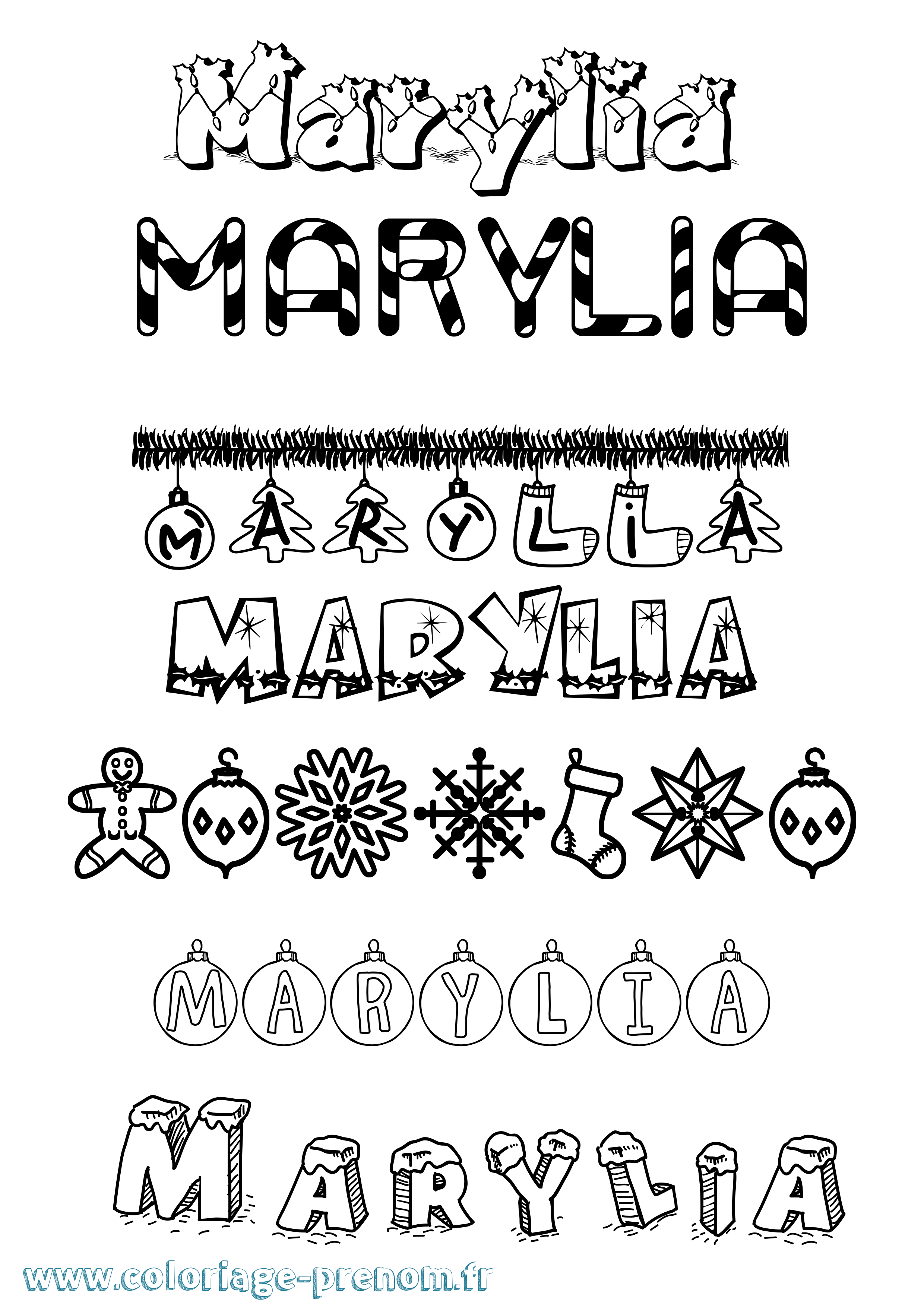 Coloriage Marylia Noël Coloriage prénom Marylia Noël
