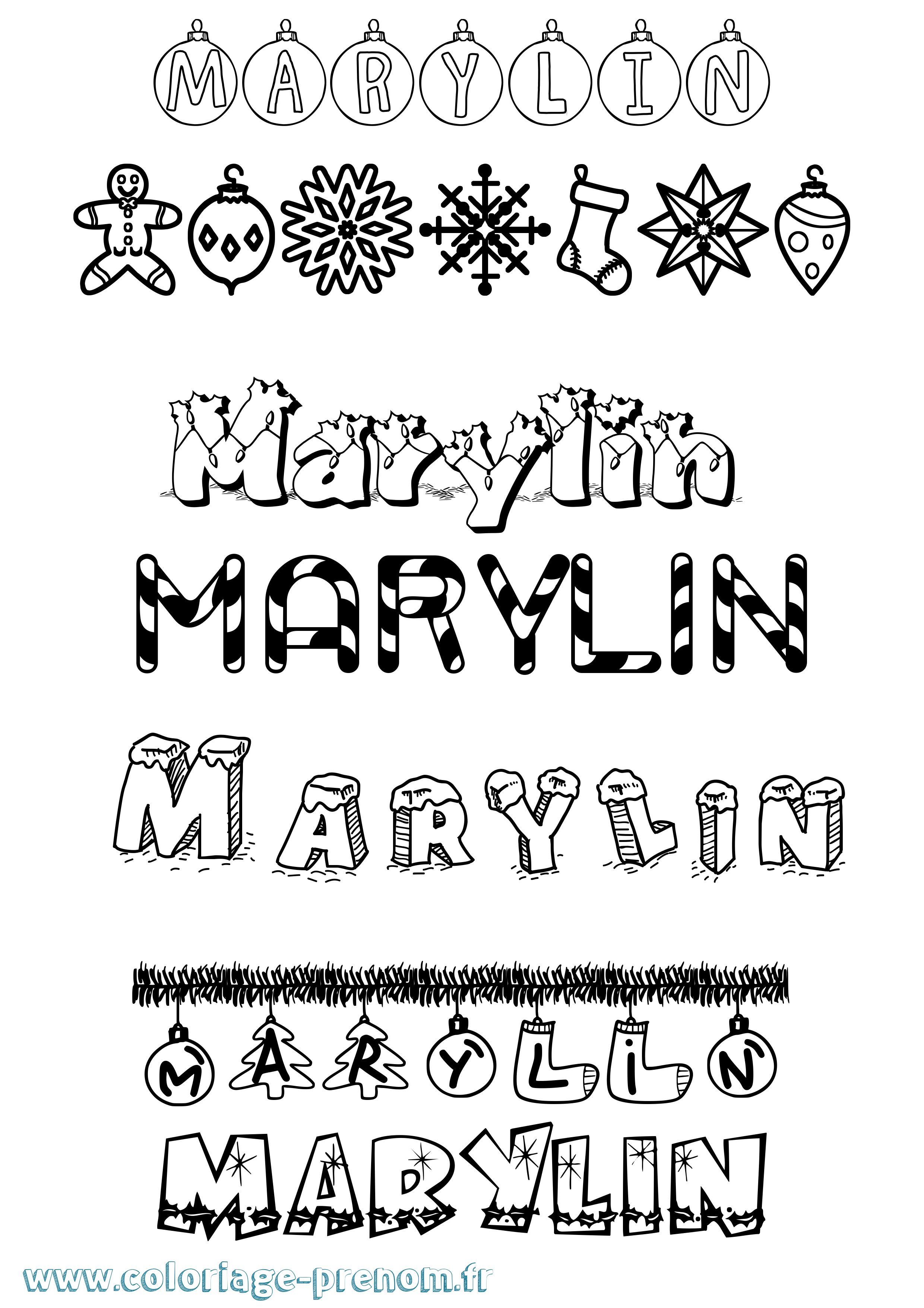 Coloriage Marylin Noël Coloriage prénom Marylin Noël
