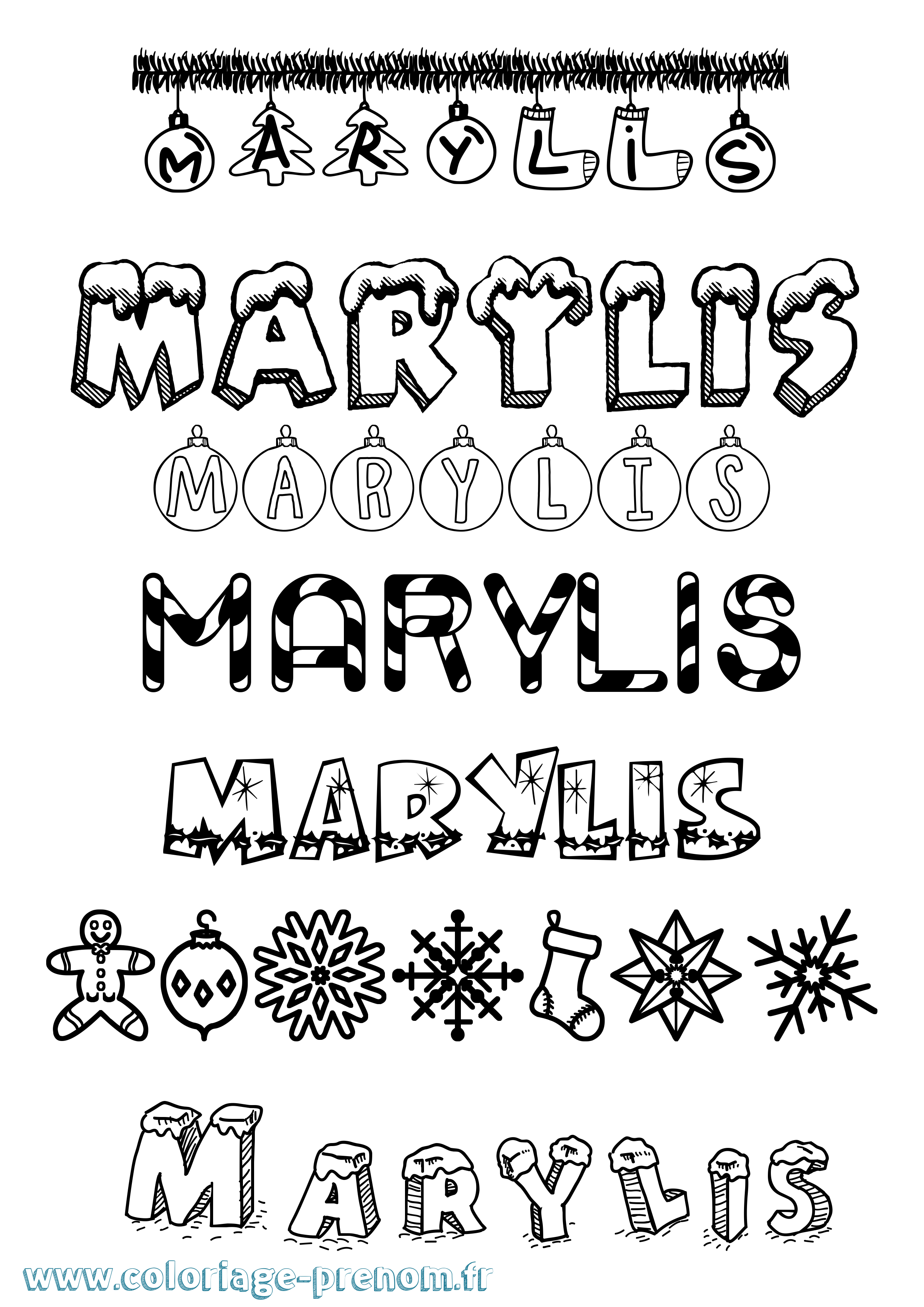 Coloriage Marylis Noël Coloriage prénom Marylis Noël