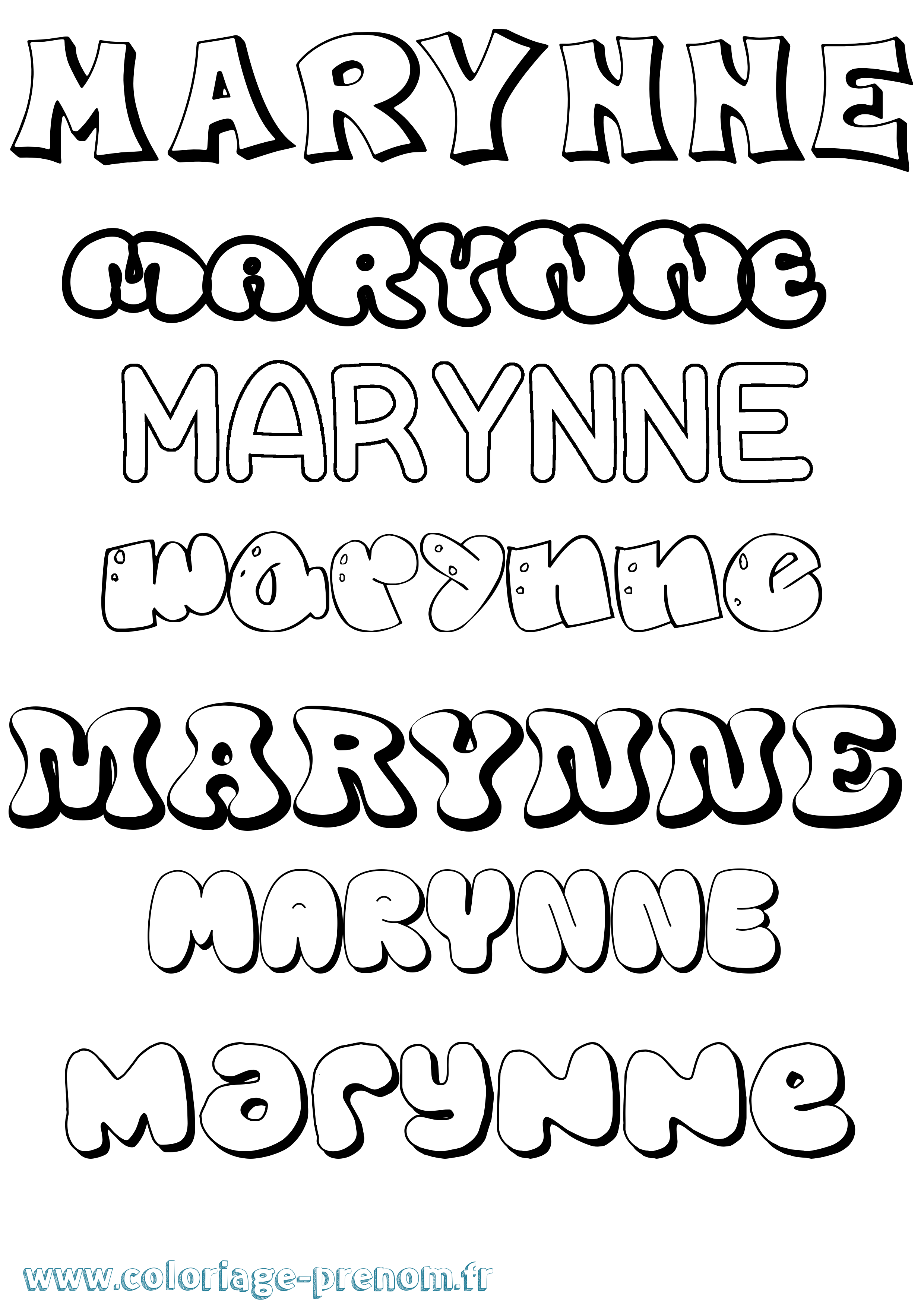 Coloriage Marynne Bubble Coloriage prénom Marynne Bubble
