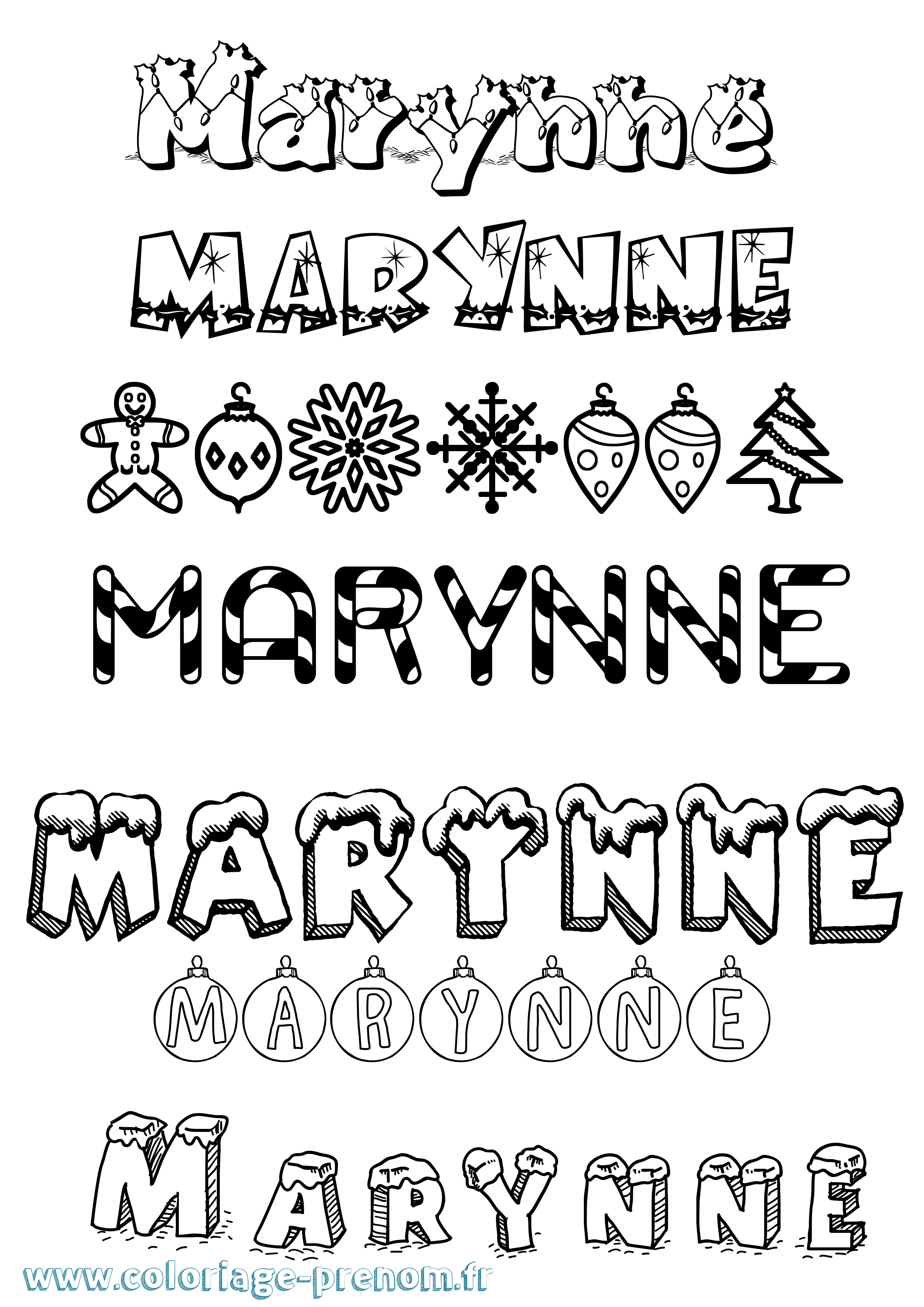 Coloriage Marynne Noël Coloriage prénom Marynne Noël