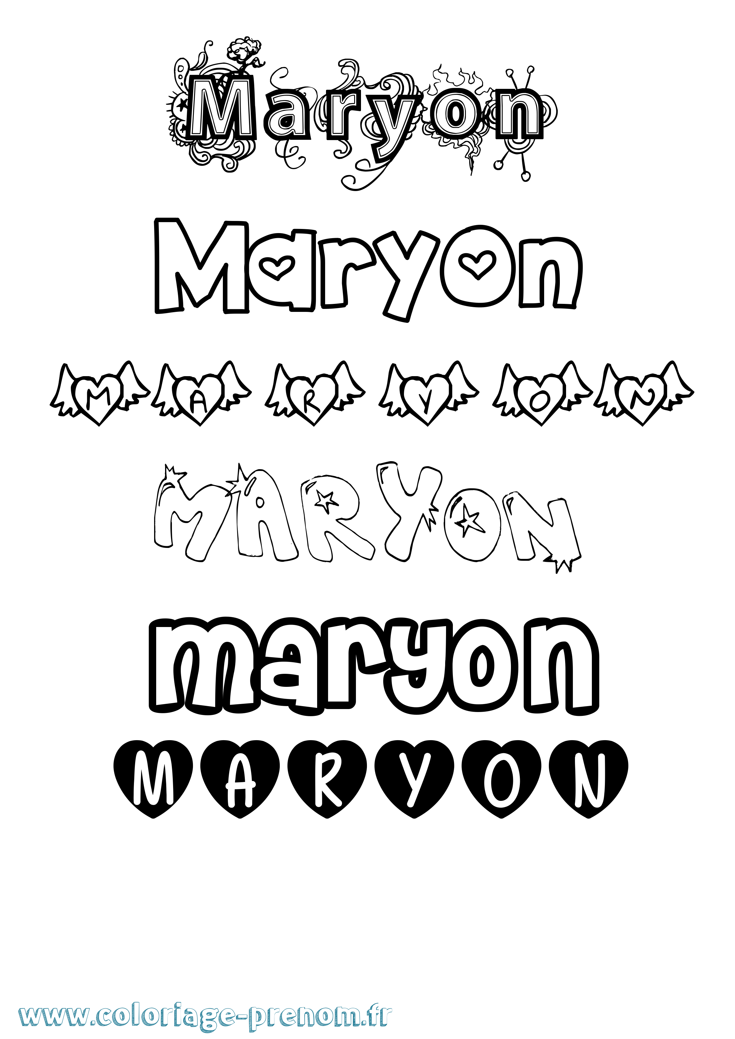 Coloriage Maryon Girly Coloriage prénom Maryon Girly