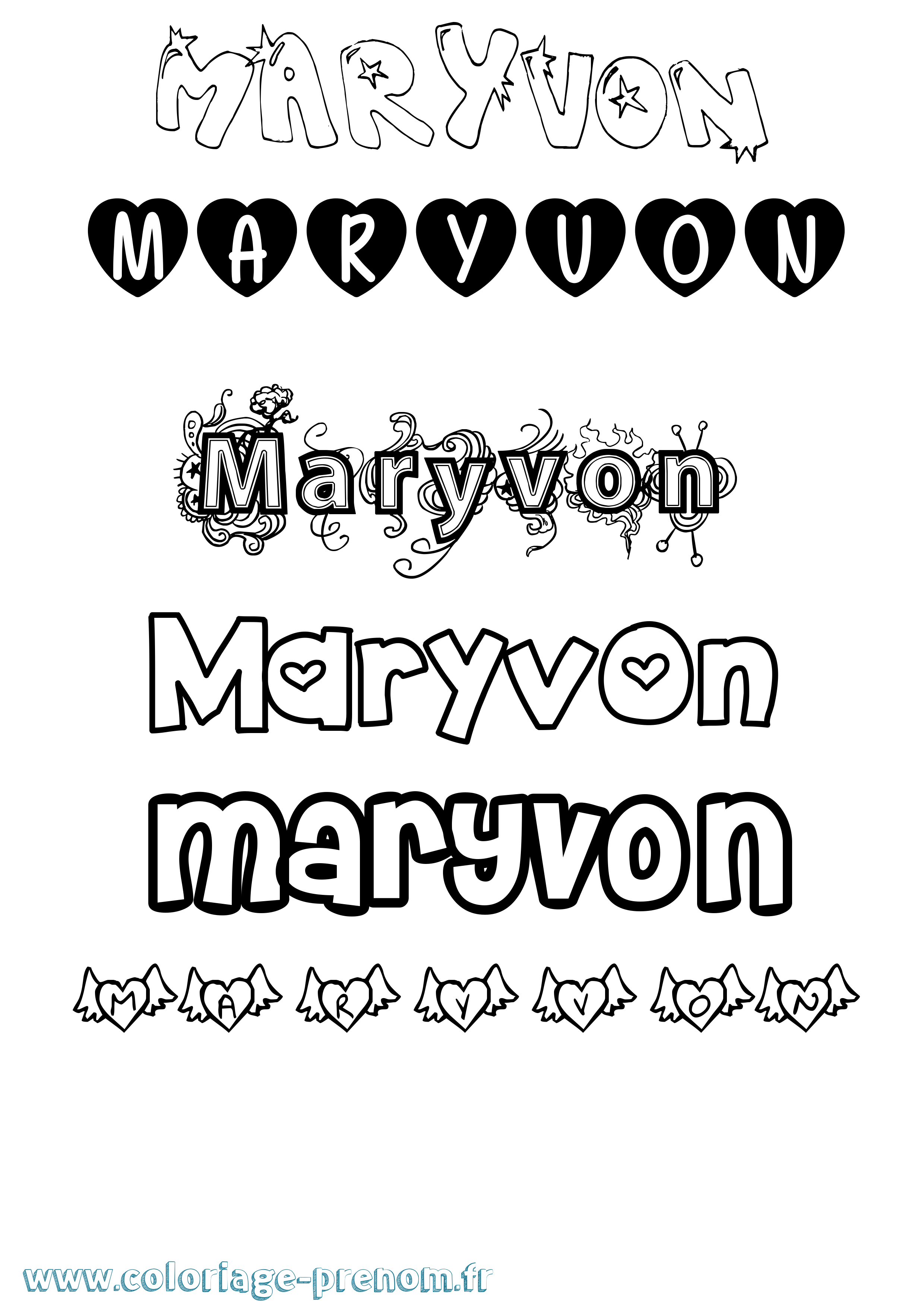 Coloriage Maryvon Girly Coloriage prénom Maryvon Girly