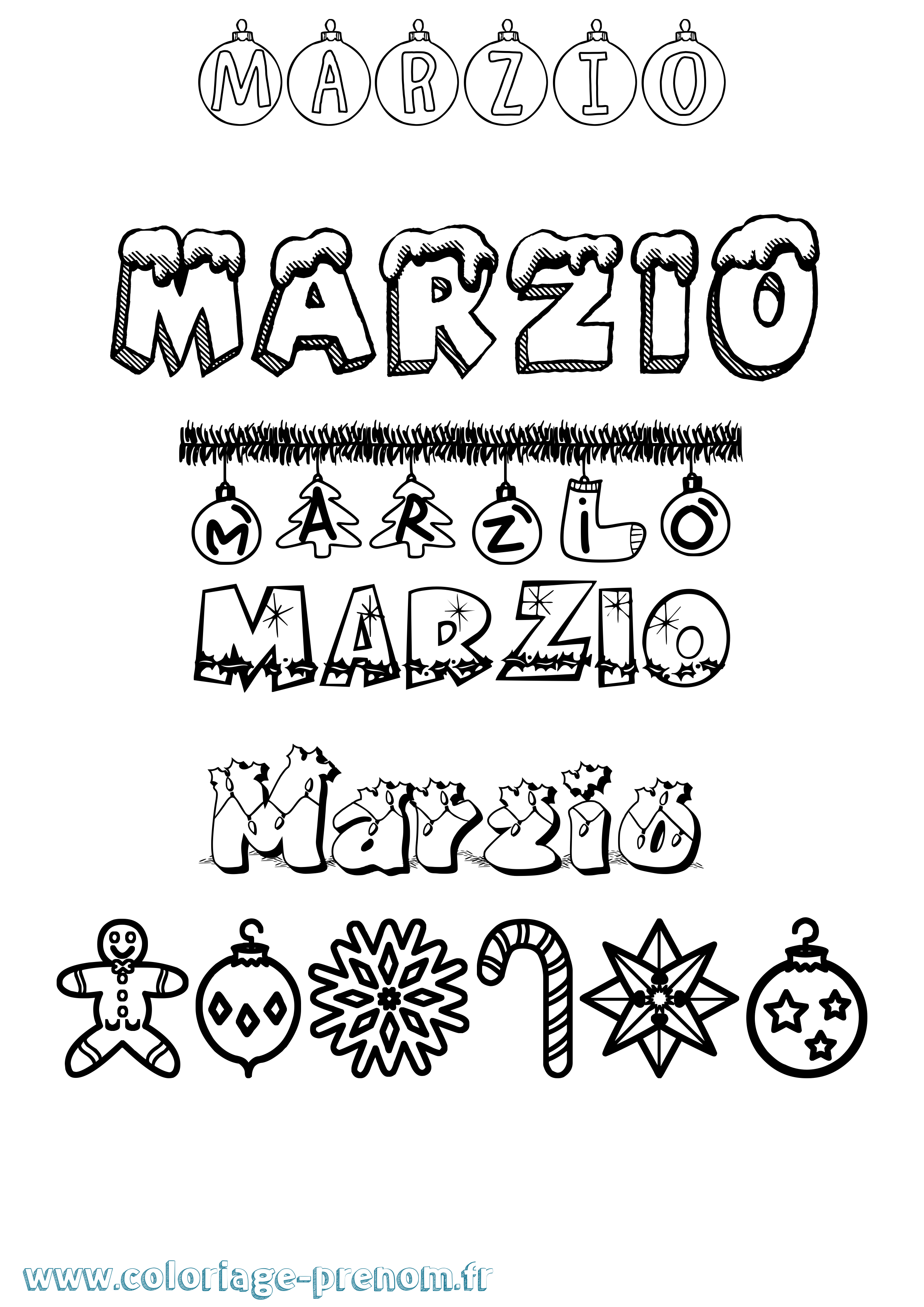 Coloriage Marzio Noël Coloriage prénom Marzio Noël