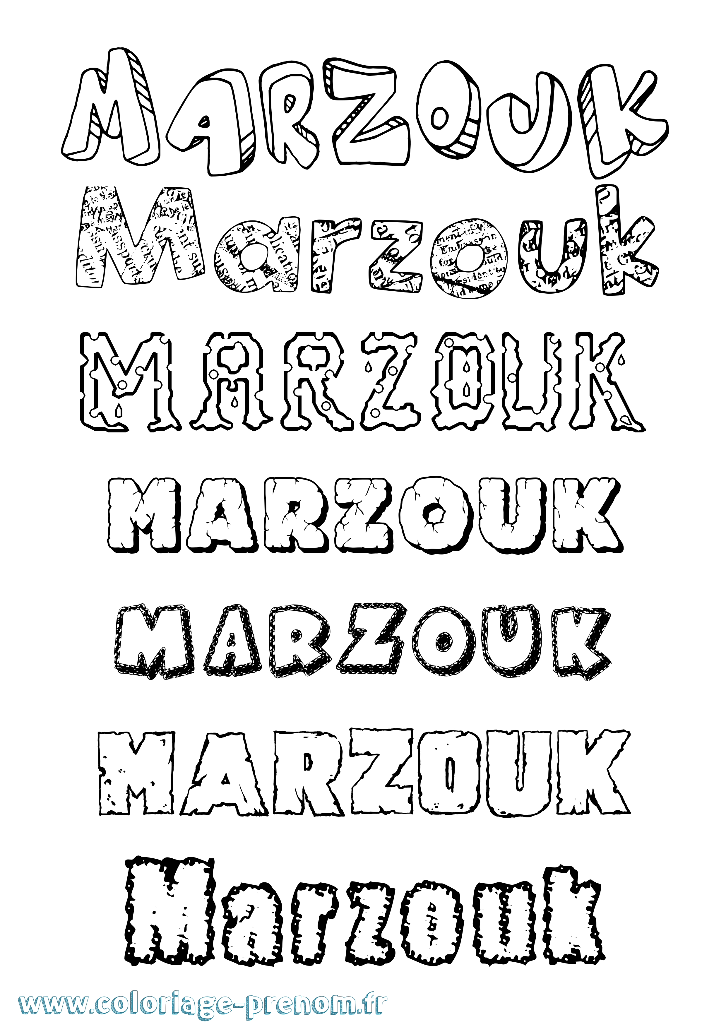 Coloriage Marzouk Destructuré Coloriage prénom Marzouk Destructuré