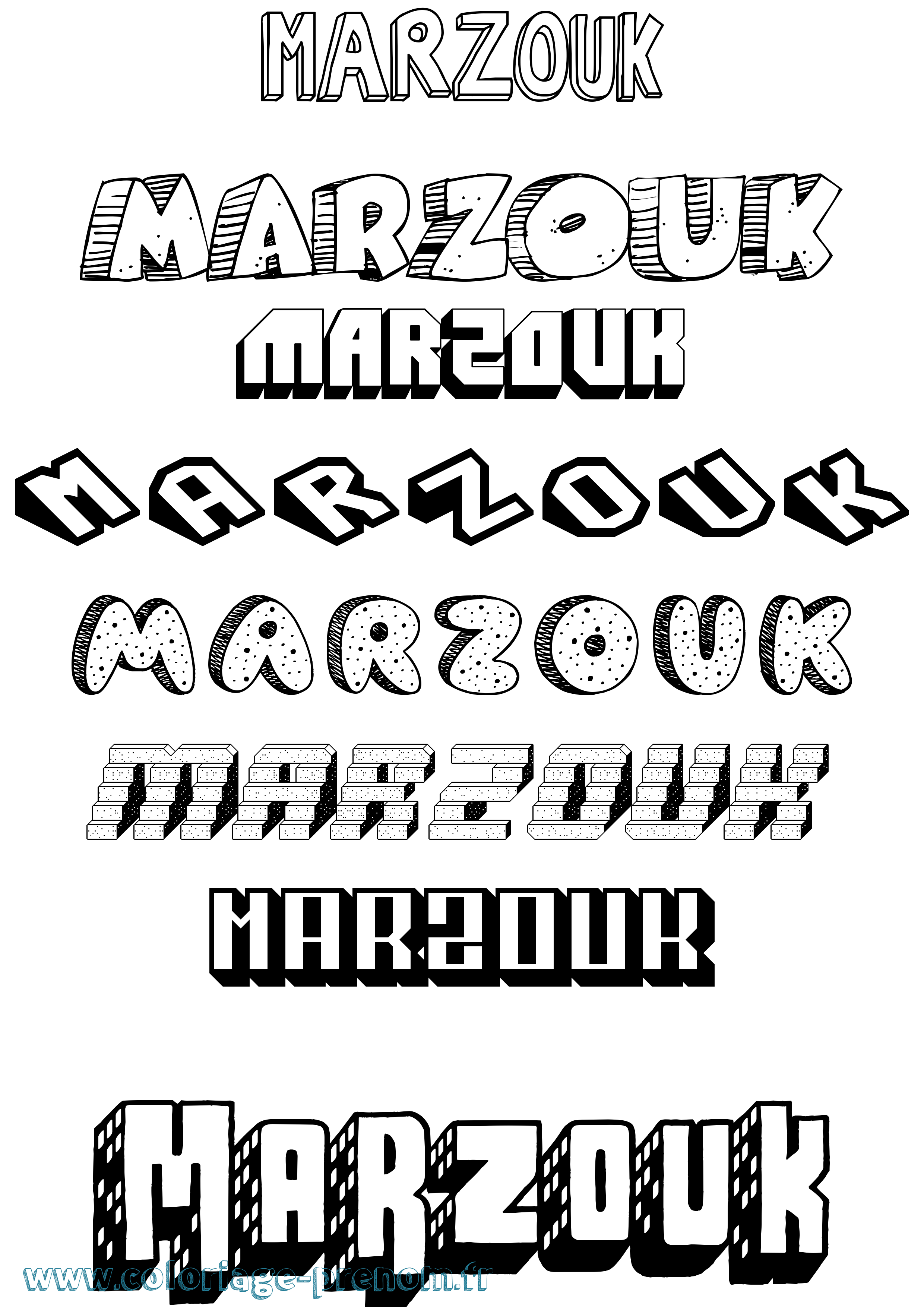 Coloriage Marzouk Effet 3D Coloriage prénom Marzouk Effet 3D