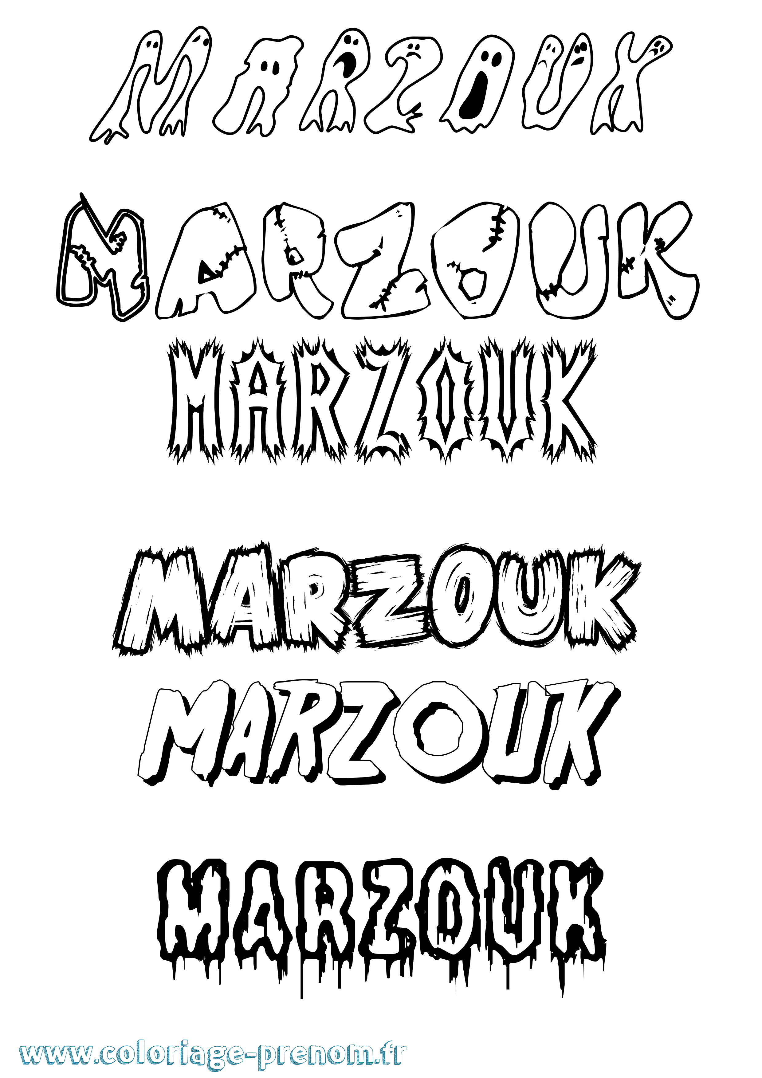 Coloriage Marzouk Frisson Coloriage prénom Marzouk Frisson